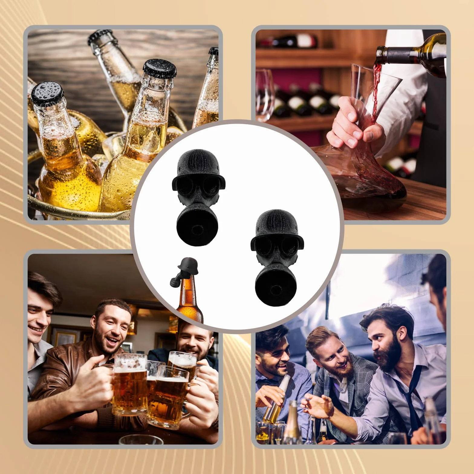 2 tapones para botellas de cerveza, tapón de botella de cerveza, casco con máscara, cierre de botella de cerveza con diseño de máscara de gas, ideal para colección y regalo, protección contra el polvo