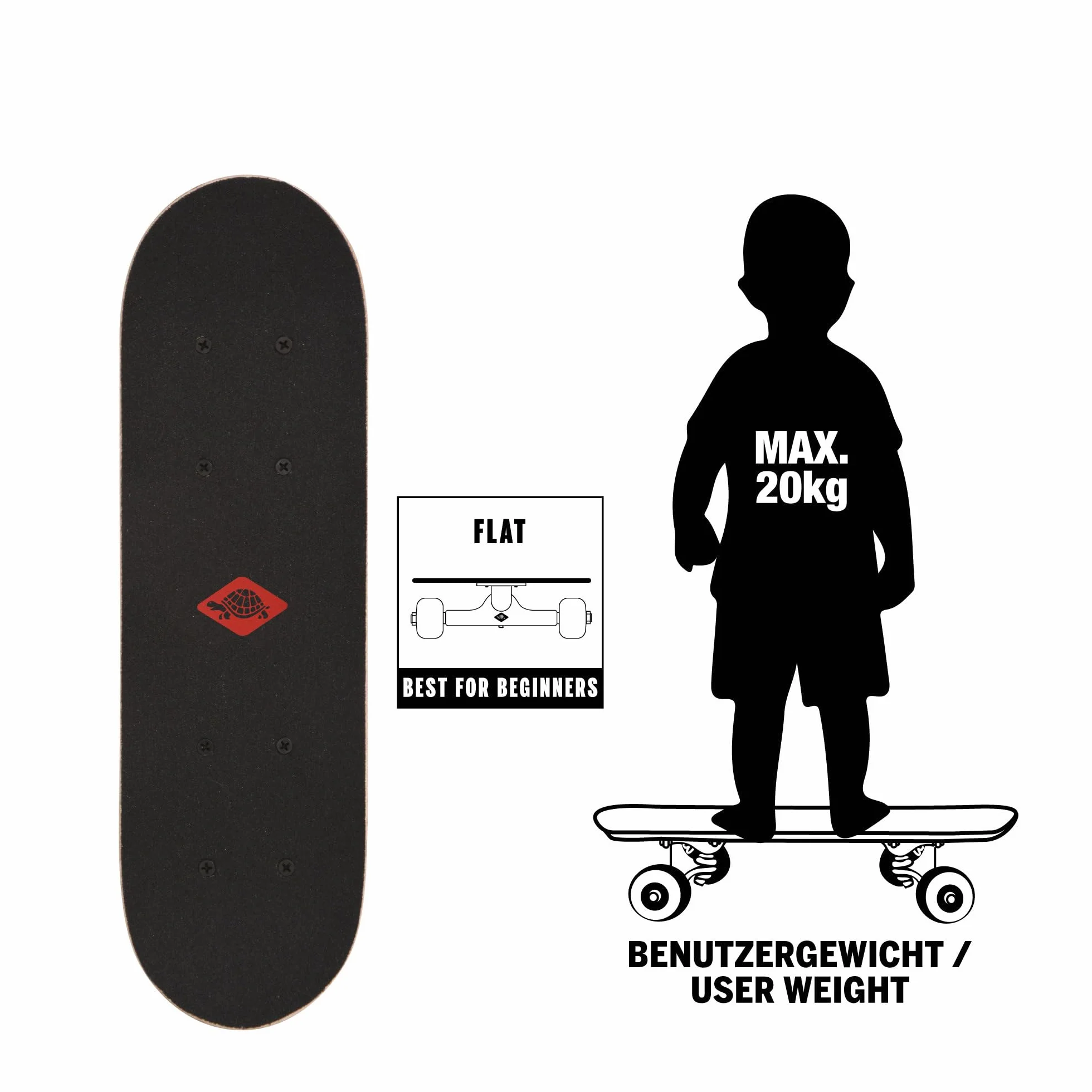 Schildkröt Mini Skateboard 17" Madera para Niños 43x13 cm Ruedas Plástico Antideslizante