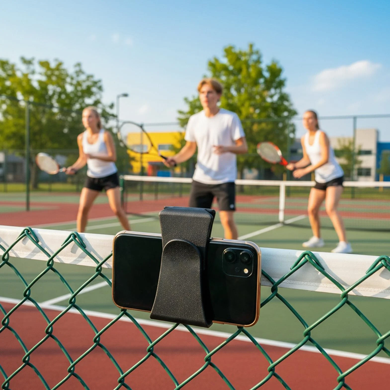 Genérico Soporte para Teléfono en Valla | Base con Vista de Raqueta para Grabadora - Sujetador para Smartphone en Red de Pelotas - para Gimnasio Ejercicio al Aire Libre Tenis y Pádel
