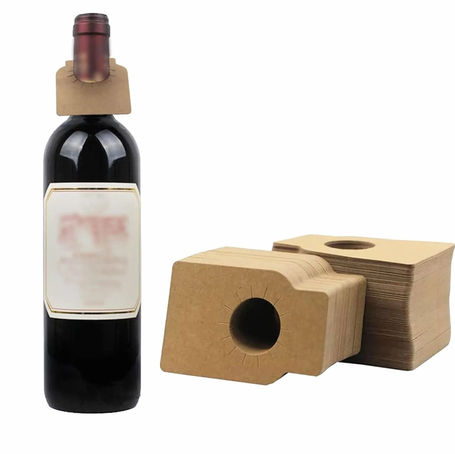 LATRAT 200 etiquetas de papel kraft para botellas de vino, etiquetas colgantes de papel para botellas de cuello de botella, estantes de vino, champán, bebidas (marrón)