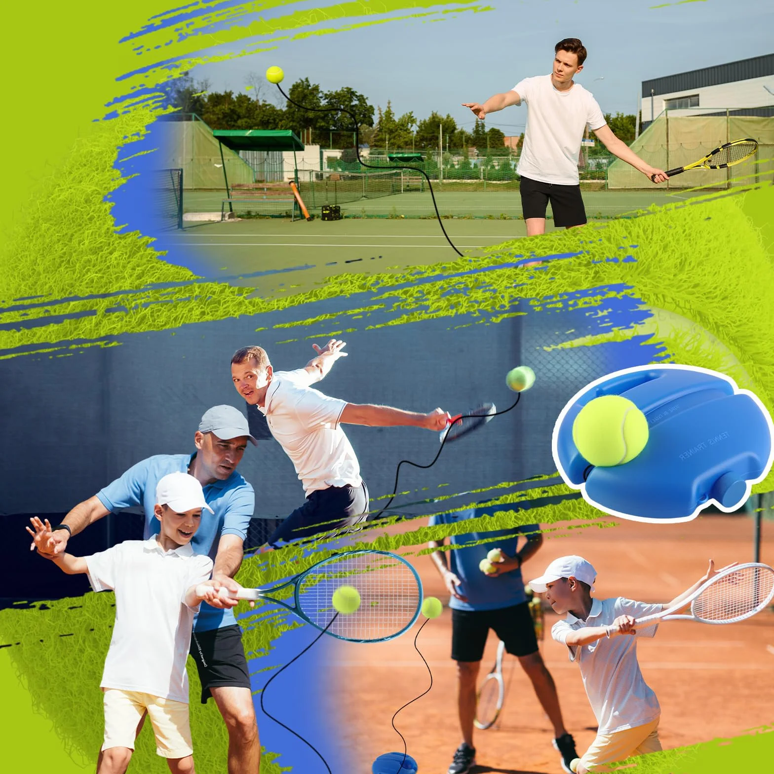 Entrenador de Tenis – Set de Entrenador Tenis con 2 Pelotas de Tenis Rebound, Cómodo Entrenador de Tenis para Autoaprendizaje de Adultos, Niños y Principiantes