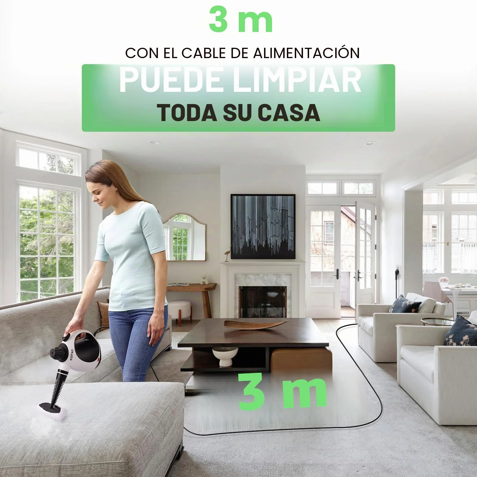 Limpiador de vapor portátil a presión con 10 accesorios, limpiador a vapor para muebles tapizados, con bloqueo de seguridad, para casa, coche, suelo (blanco profundo)
