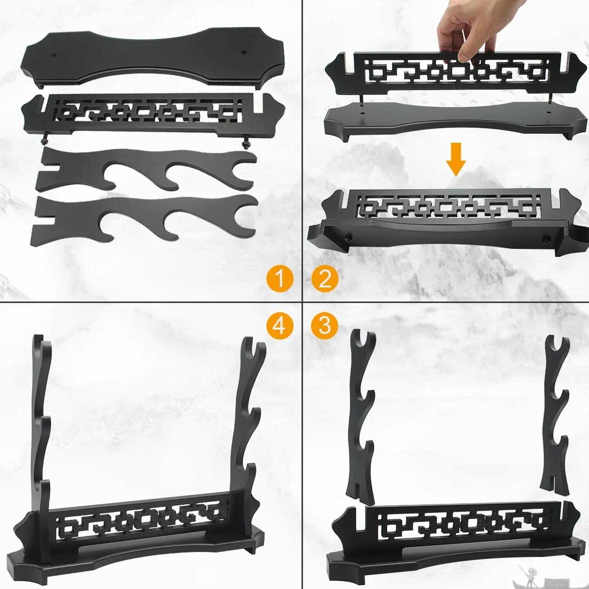WANLIAN Espada de Mesa de Madera Maciza Samurai Gladiador Exhibición Estantería Diseño Talla Hueca 3 Tier