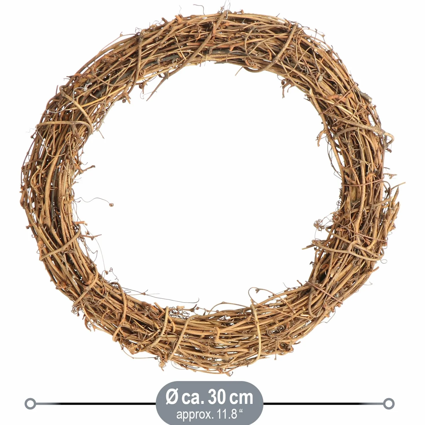 com-four® 1x Corona Decorativa de Madera para Manualidades - Corona de Mimbre para Decorar Ventanas, mesas y Puertas (1 Pieza - Corona Ø30cm marrón Claro)