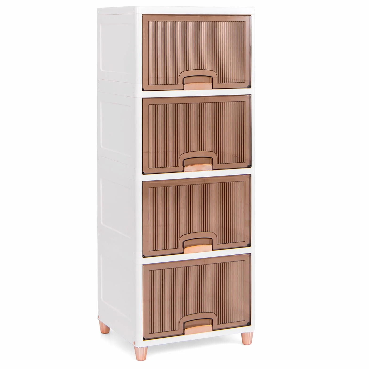 GOPLUS Cajas Almacenaje Plastico Apilables de 4 Niveles con Tapa, Contenedores de Almacenamiento de 150 L con Puertas Magnéticas, Cajones de Plástico para Dormitorio, Salón, Oficina, Blanco