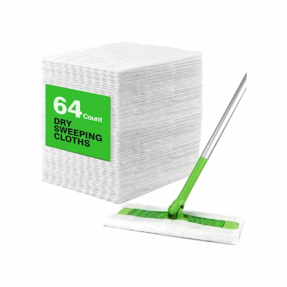 64 paños de limpieza en seco, compatibles con Swiffer Sweeper, recambios de plumero desechables, almohadillas para fregar y limpiar el suelo para una limpieza rápida y fácil