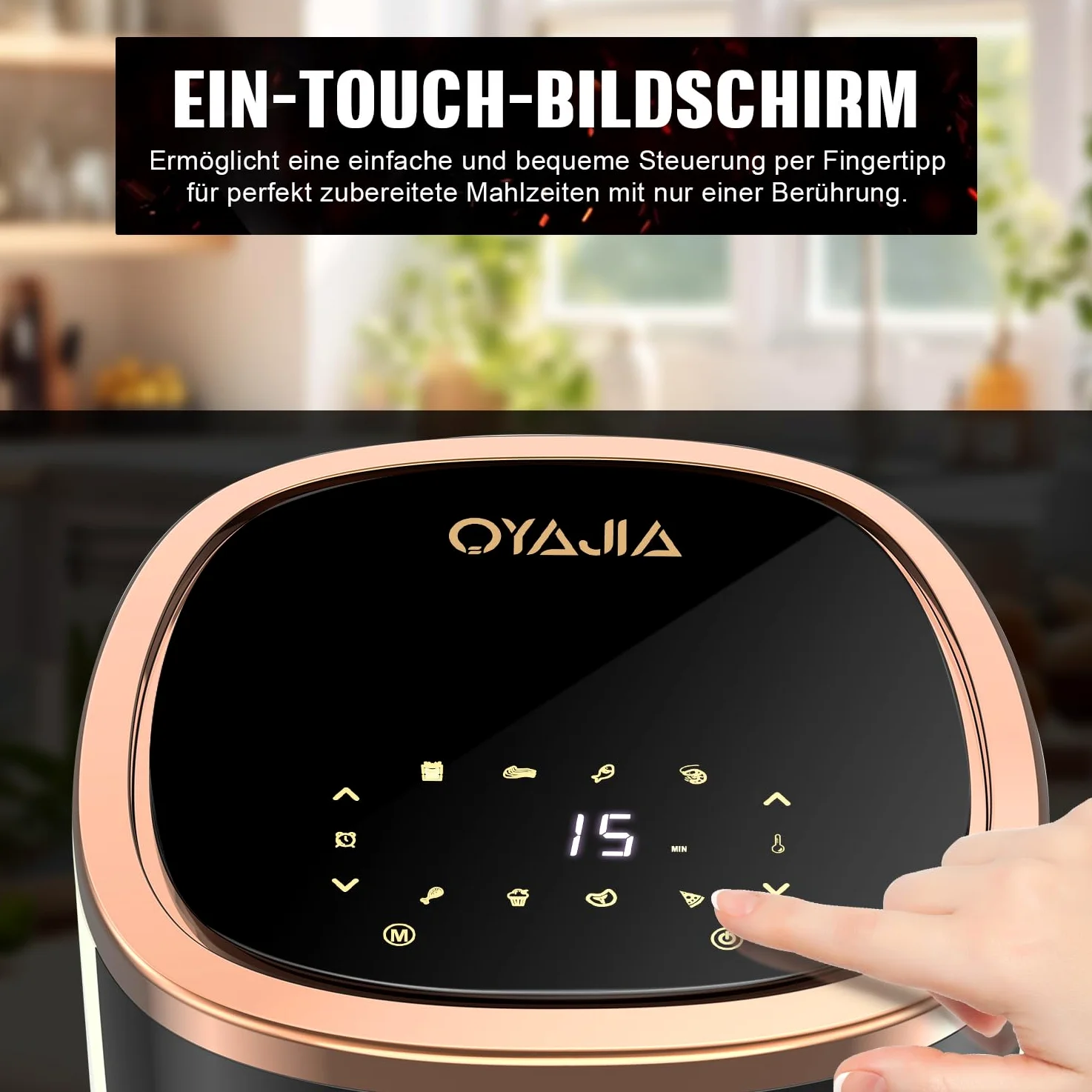 Freidora de aire caliente, 6 L, con 8 programas, tecnología de aire caliente, pantalla táctil, ventana de visualización, apta para lavavajillas, freidora sin aceite, digital, asar, hornear, asar