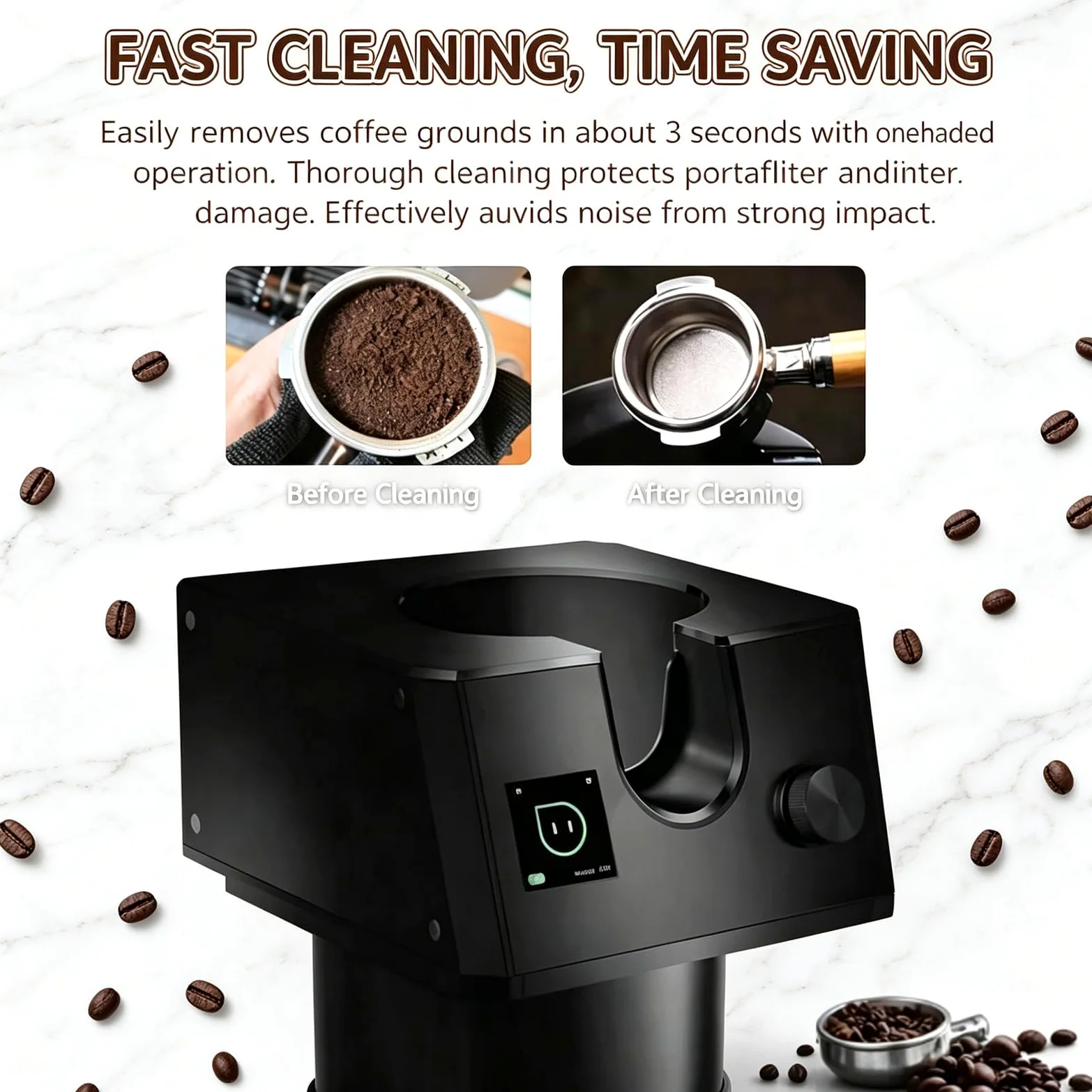 Limpiador automático de portafiltros con cabezales de cepillo intercambiables, compatible con portafiltros de espresso estándar para uso de baristas. Flujo de trabajo de espresso más rápido 220V