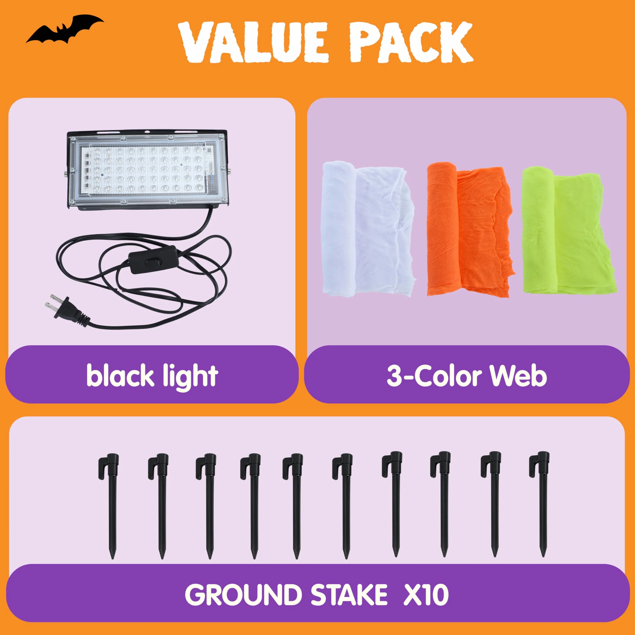 JOYIN Telaraña de Halloween de 1000 pies Cuadrados, decoración al Aire Libre, telarañas Gigantes Que Brillan en la Oscuridad, telaraña elástica Flexible en Blanco (Azul por la Noche), Verde, Naranja