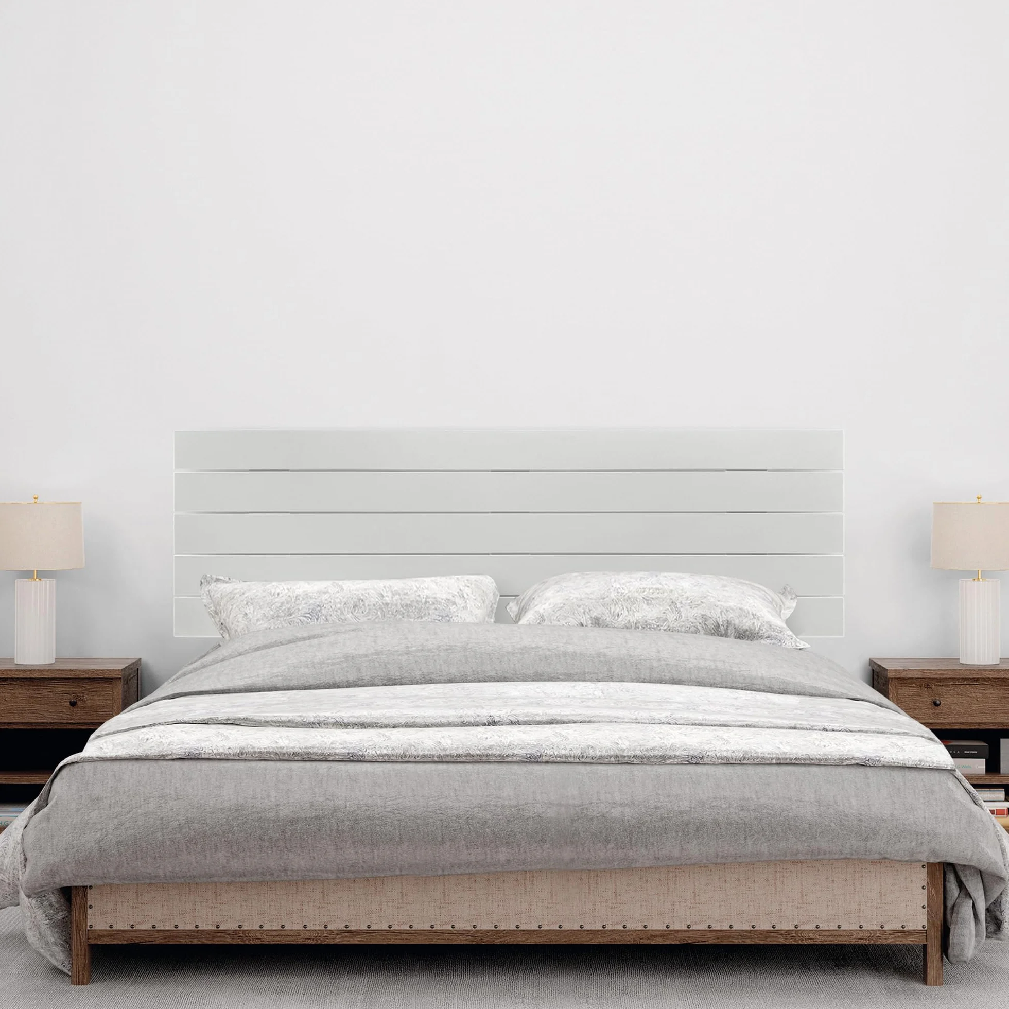 DHOME Cabecero de Madera reciclada DM Estilo Palet Horizontal Cama Palets Herrajes incluidos (135x46 Palet 5, Blanco Sólido)