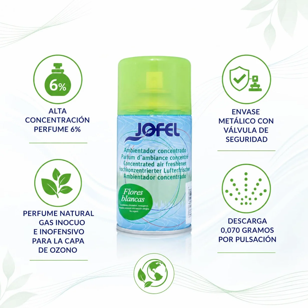 Jofel - 4 Recambios de Ambientador Concentrado Perfume Flores Blancas, Capacidad 250ml/ud, Efecto Inmediato y Persistente, Ambientadores para Perfumar Ambiente, AKA2022 Válido para Modelo Atlántica