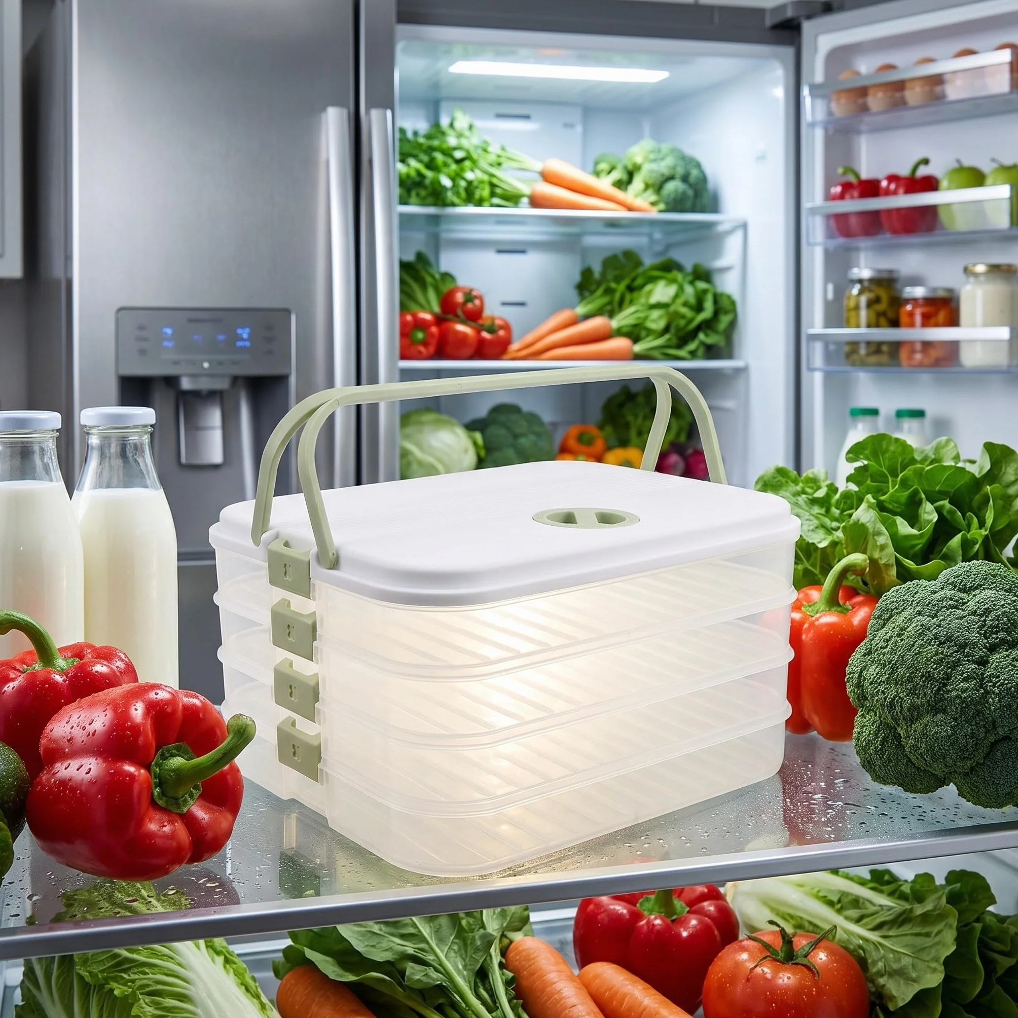 Recipiente rectangular para guardar empanadillas con 4 niveles - Caja rectangular para empanadillas, ideal para el frigorífico, como recipiente para aperitivos, queso, verduras y donuts, con