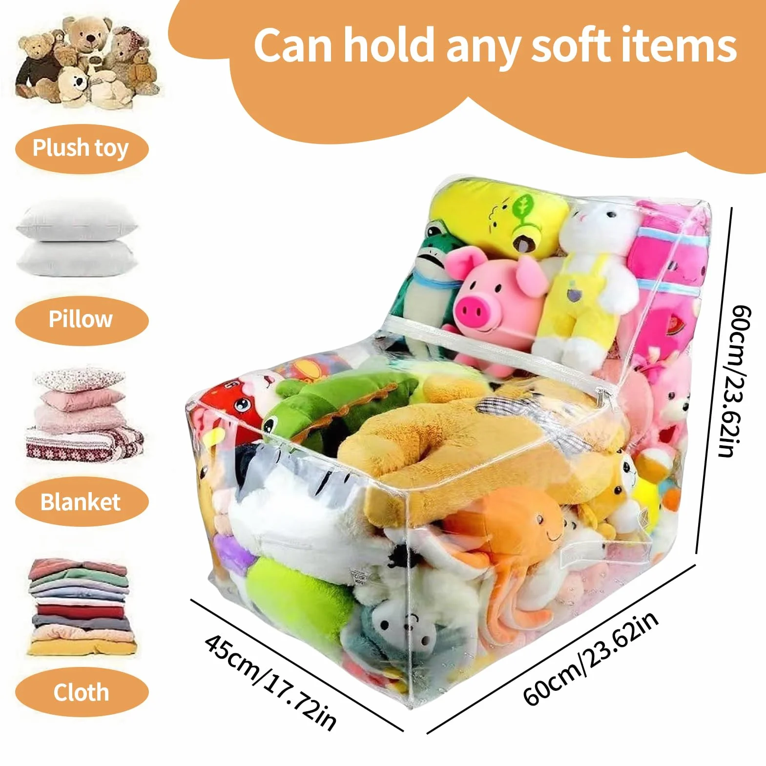 Sillon Transparente para Peluches | Funda Transparente para Silla De Puf De Animales De Peluche | Impermeable, Resistente Al Polvo, PVC, Sin Relleno Incluido