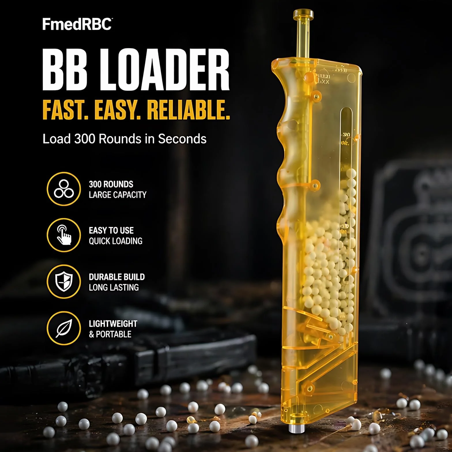 BB Speed Loader 300 rondas de gran capacidad, cargador de cargador Airsoft con 2 adaptadores, cargador rápido ABS de alta resistencia para BBs de 6 mm, cargador rápido manual compatible con M4