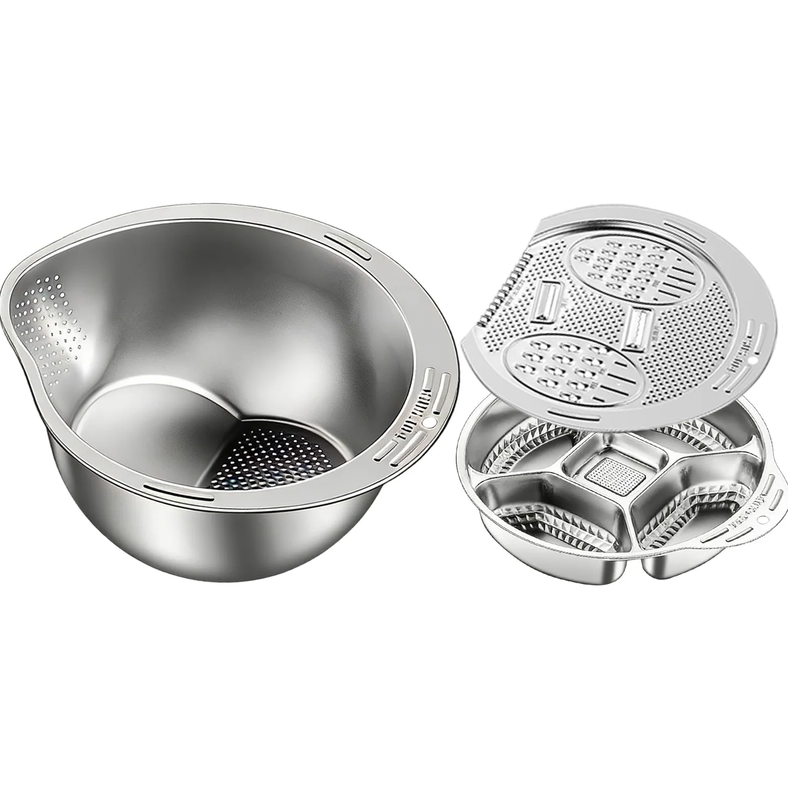 Cuenco Colador para Lavar Arroz Juego de Placa Picadora de Acero Inoxidable | Rallador de Ajo de Acero Inoxidable para Cocina Restaurante Verduras Frutas Jengibre Cebolleta