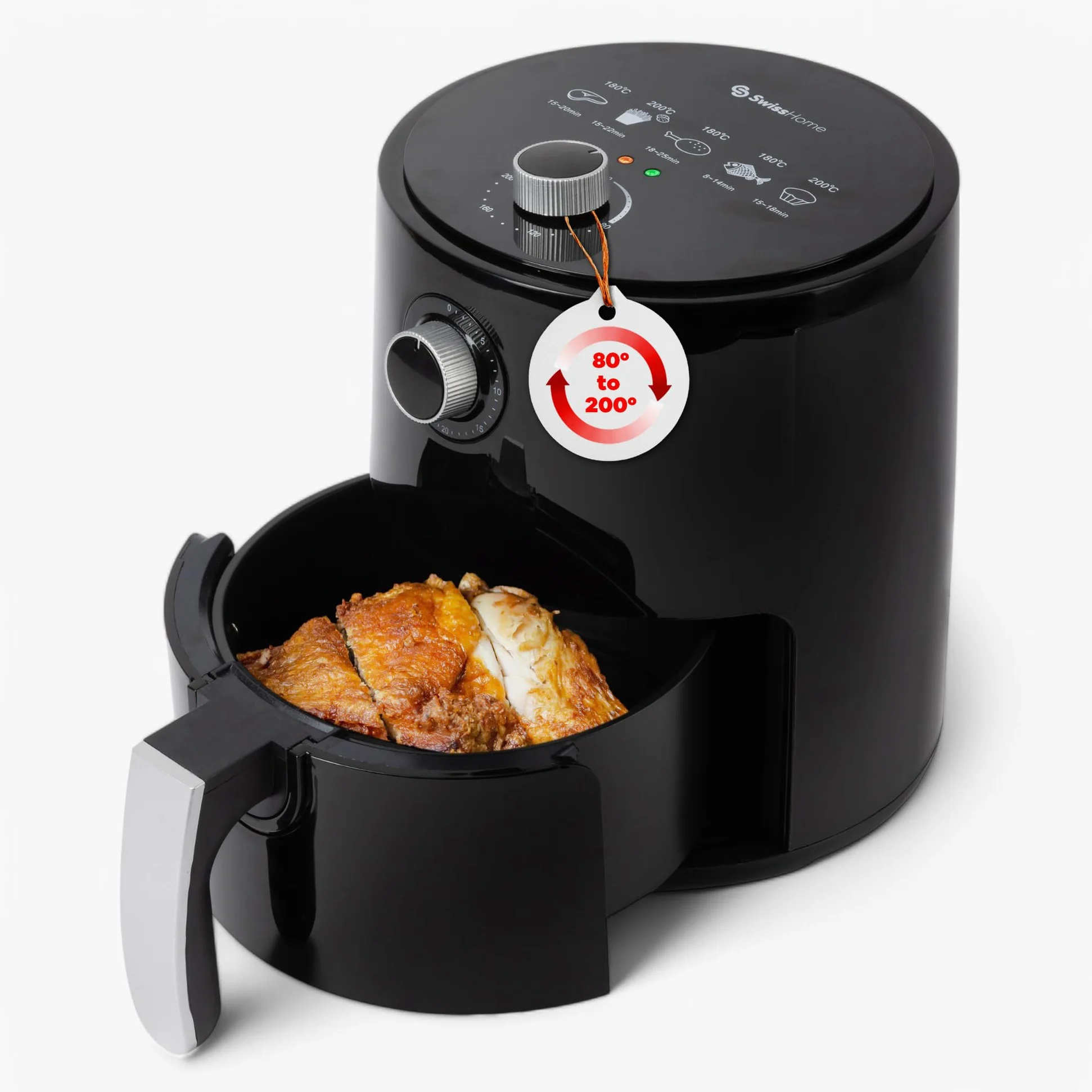 Freidora de aire 2.5L 1200W con temporizador de 30min y mango antideslizante SwissHome