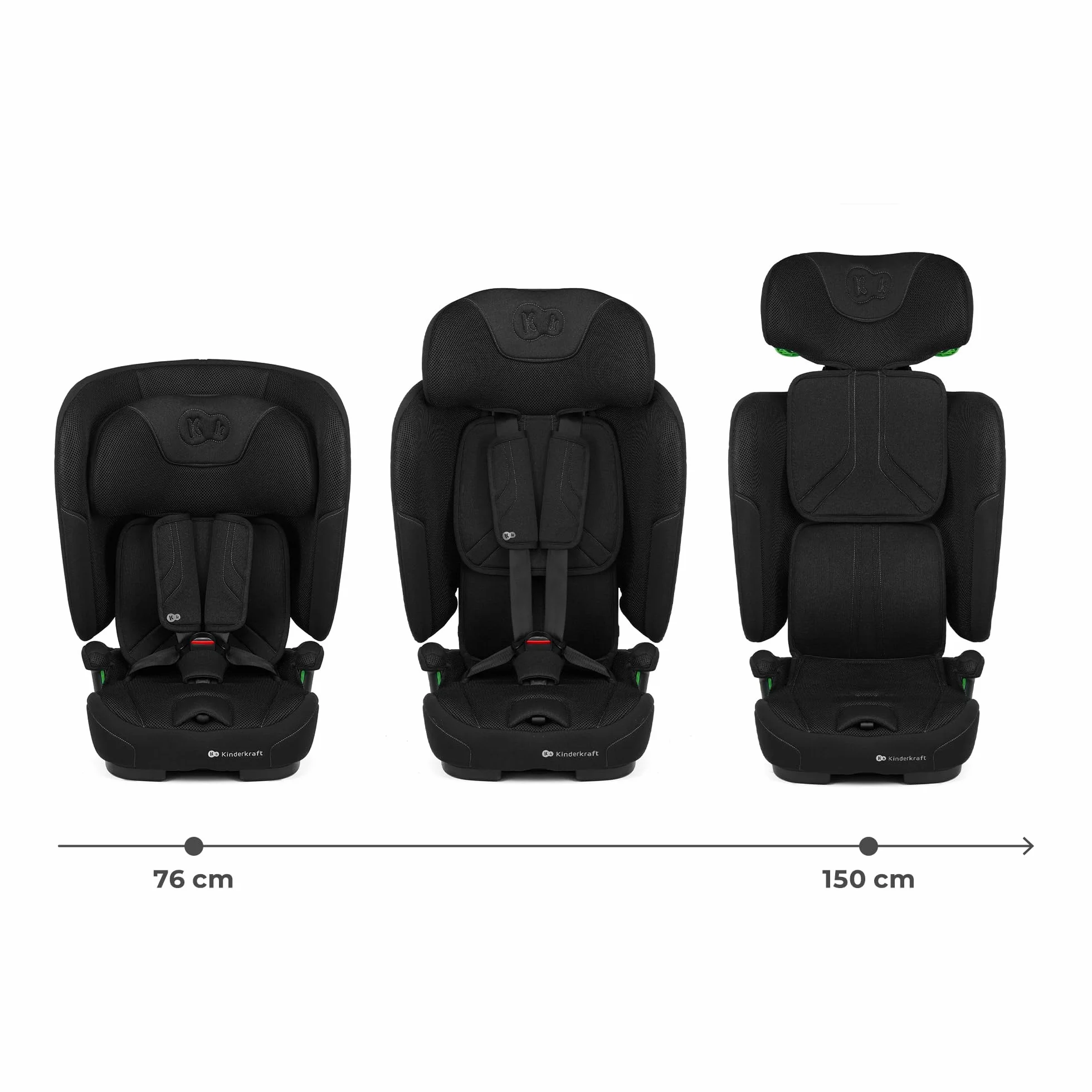 Kinderkraft FIX2GO Silla infantil i-size, 76-150 cm, base Isofix, Top Tether, sensores electrónicos, hasta aprox. 12 años, sistemas de seguridad, tapizados premium, reclinables, Negro