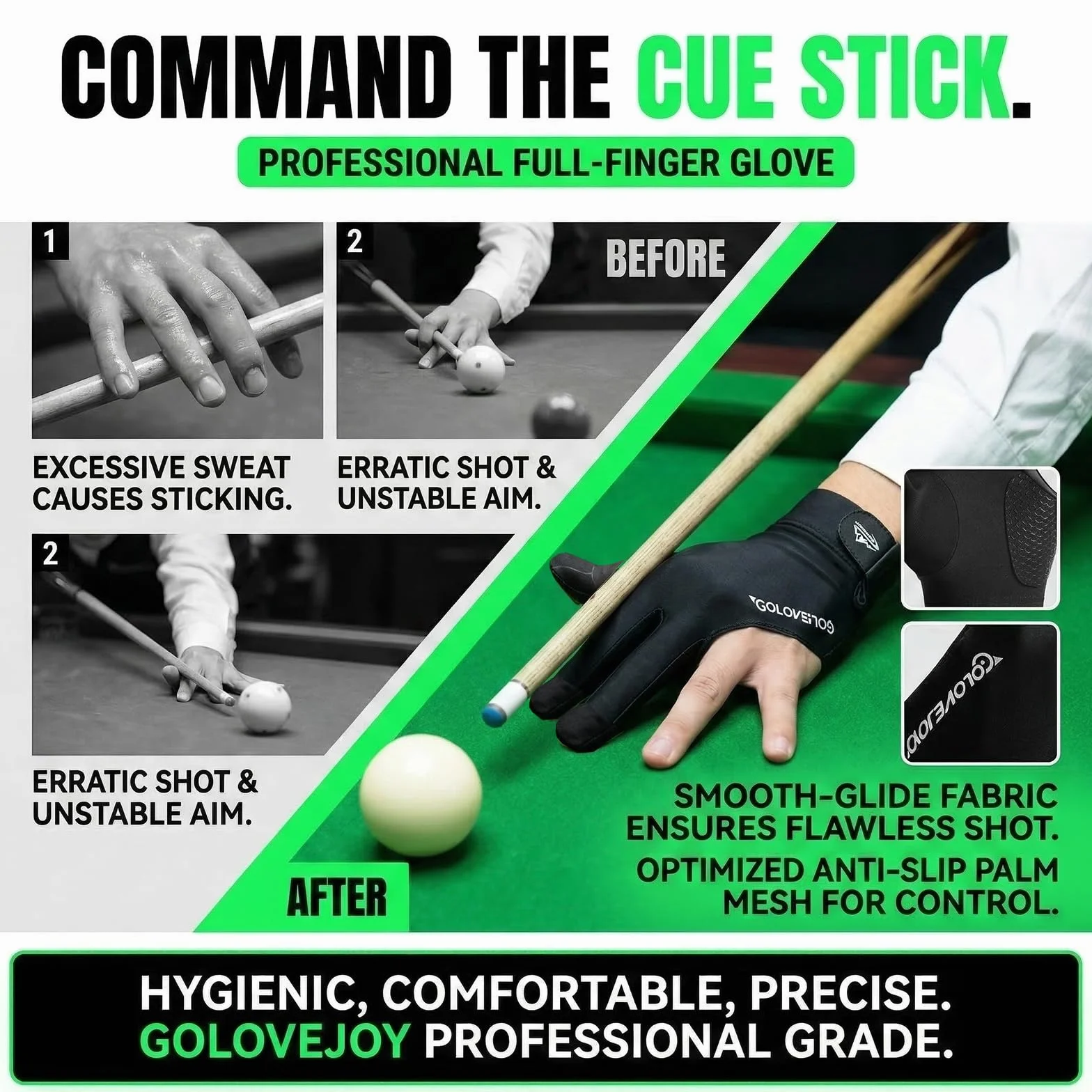 Guantes de Billar de Secado rápido y Transpirables para Snooker – (Secado rápido, Transpirables, Antideslizantes) Guante Deportivo Premium para Mano Izquierda para precisión en (Negro)