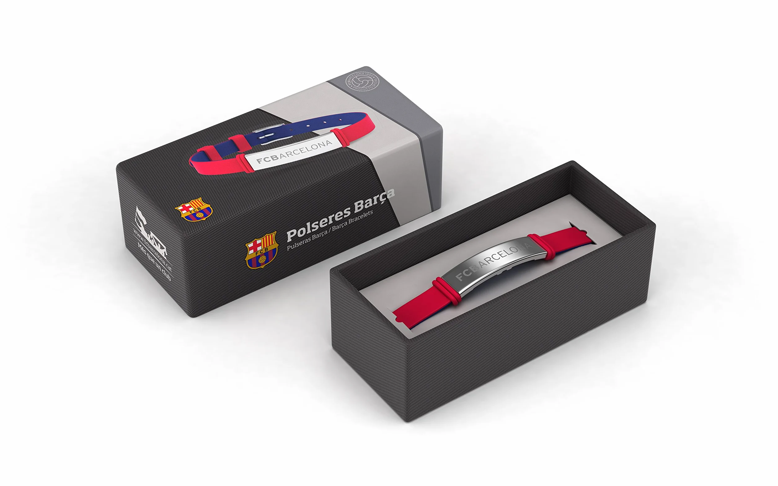 FCB Pulsera Fashion Roja, Pulsera ajustable de silicona y acero inoxidable Fútbol Club Barcelona, Producto Oficial