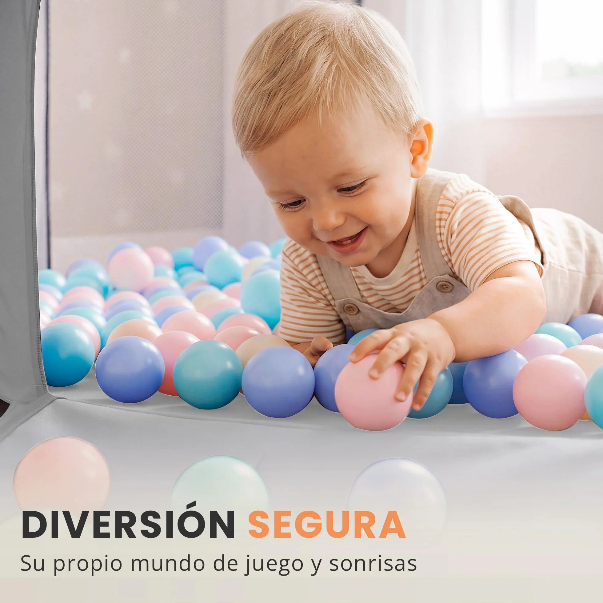 JUPPLIES Parque Infantil Bebe 127x127cm Hexagonal – Corralito Bebe con Malla Transpirable – Parque de Juegos Bebe con Puerta Lateral – Playpen Bebe - Parque con Canasta y Pelotas