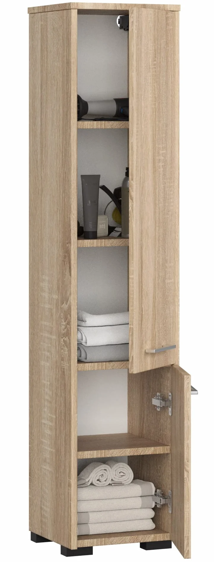 AKORD | Armario Alto de Baño | Cómoda de Baño | Fin 2P, 2 Puertas (Superior e Inferior) | A30 x H140 x F30 cm | 25 kg | Armario Colgante o para Montaje en Pared | Roble Sonoma