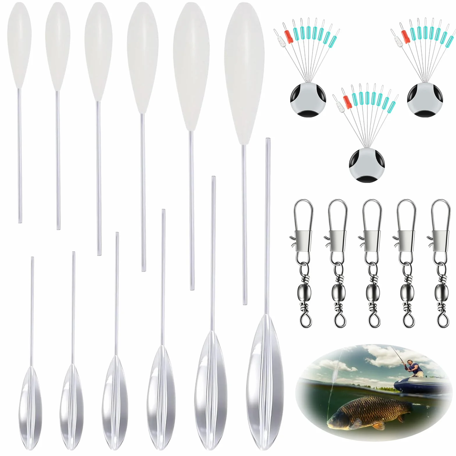 Sbirolino Set 20 Piezas Juego de Trucha 6 Hundido Lento 6 Flotante Triples Giratorios Tope Pesca