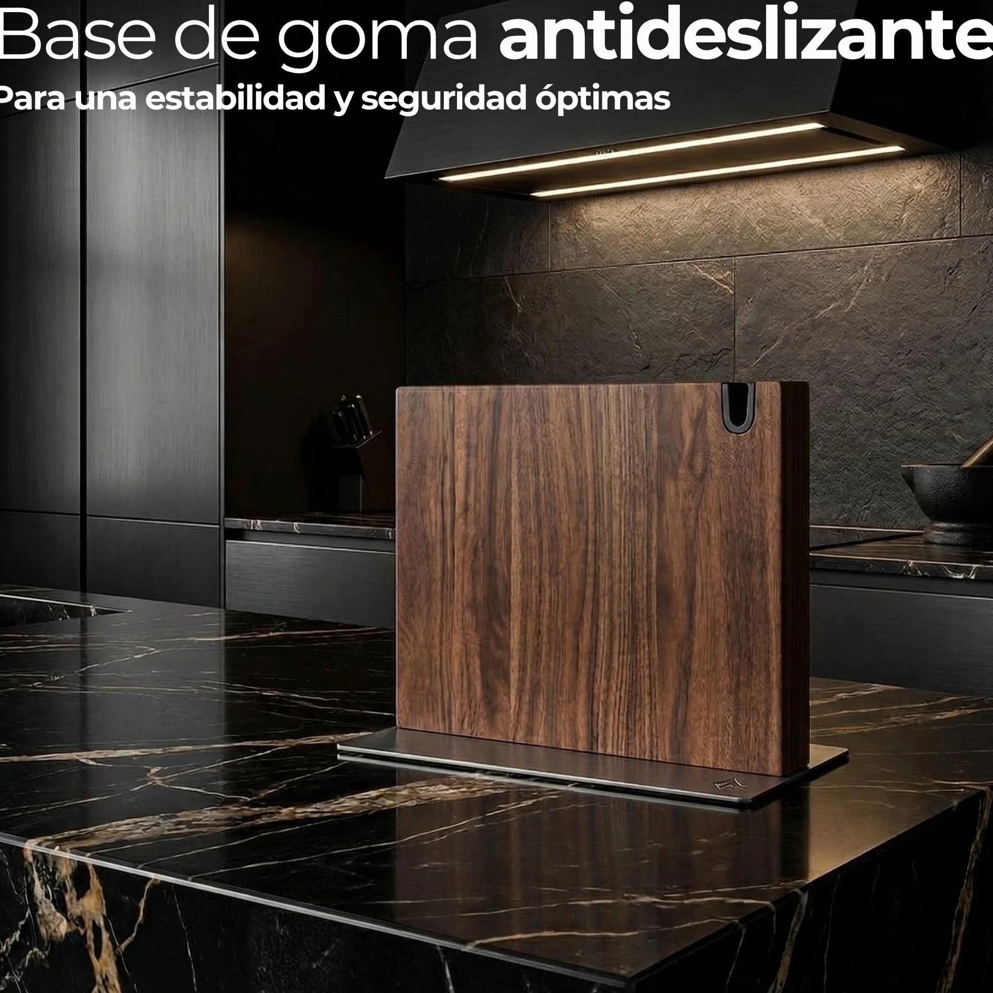 Soporte magnético cuchillos cocina XL con afilador integrado madera maciza Acacia