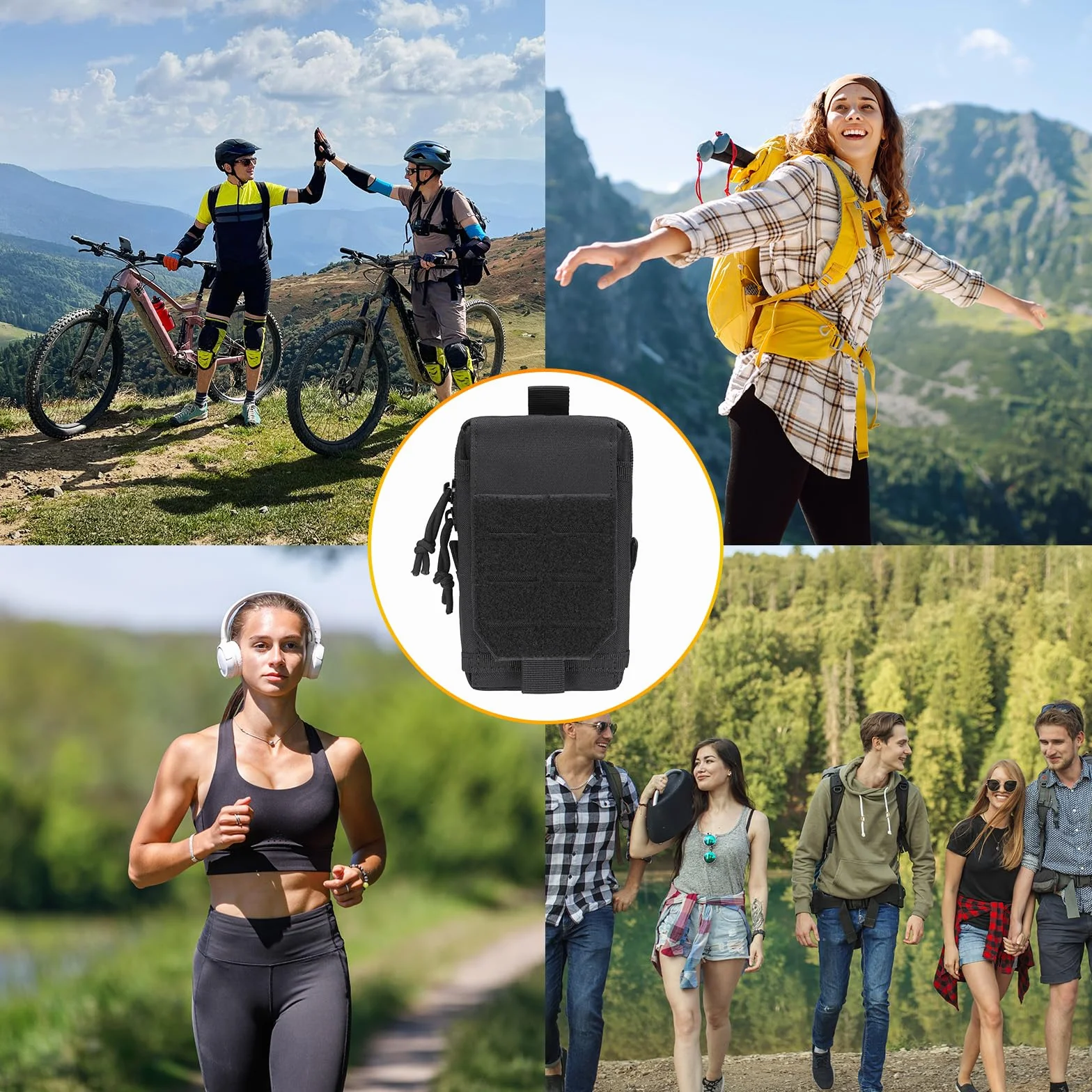Bolsa Cintura Tactica Hombre Molle Pouch EDC Riñonera Cremallera Multifuncional Senderismo Camping Viajes Ciclismo Negro