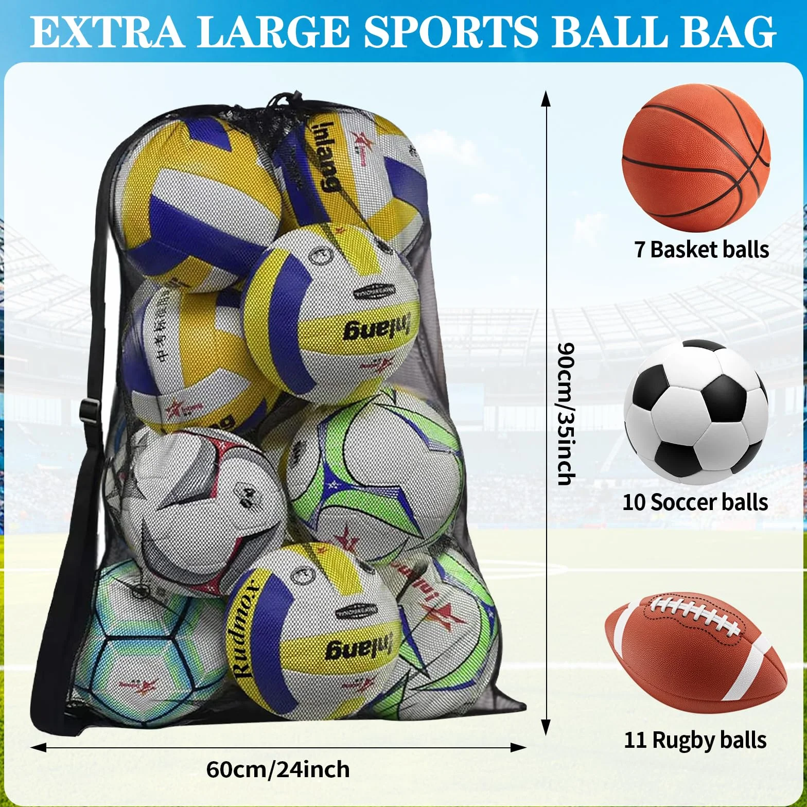 Saco de Pelotas Grande, Bolsa de Almacenamiento para Baloncesto, Soccer, Rugby y Voleibol