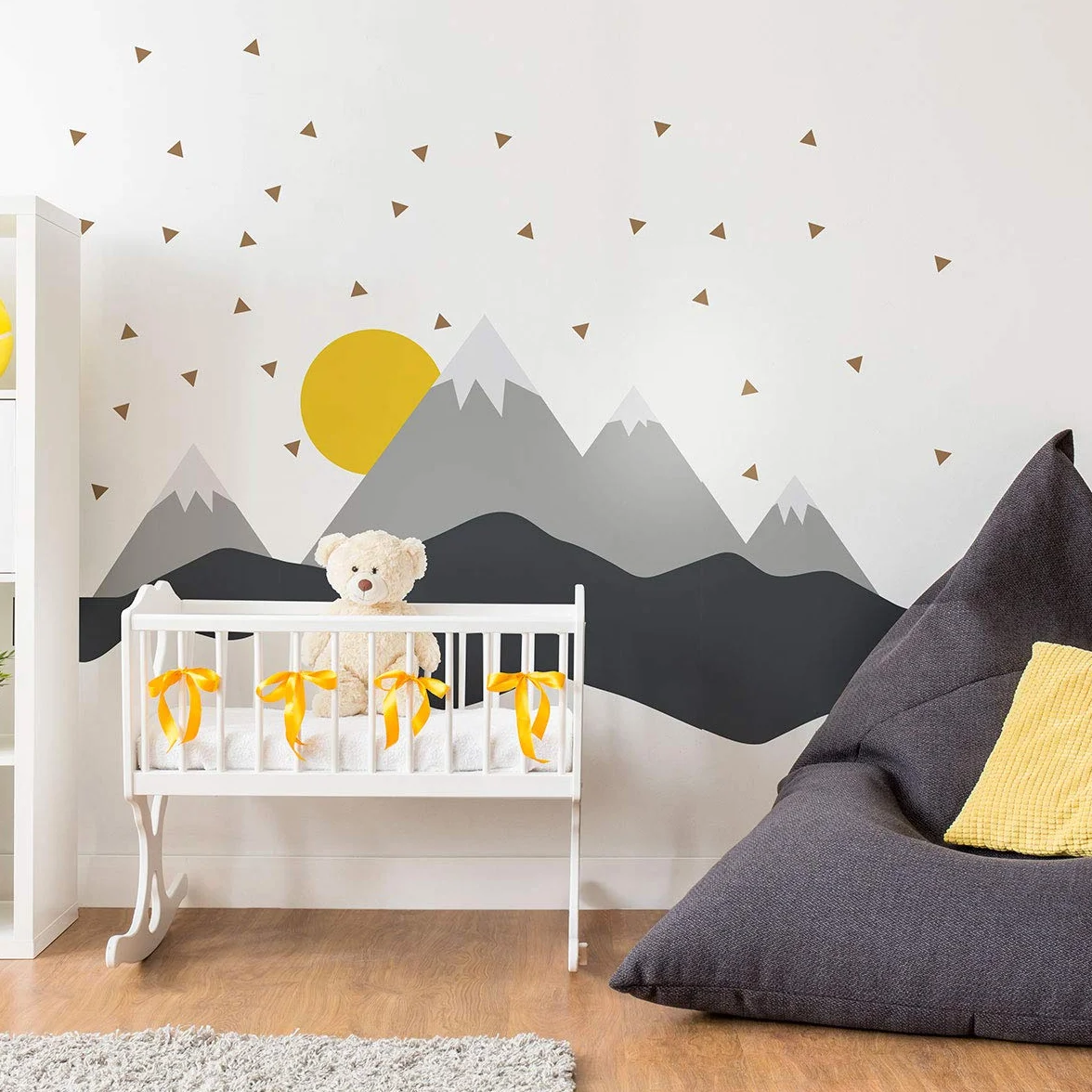 Ambiance - Pegatinas de pared para niños, decoración de habitación de bebé, adhesivo de pared, adhesivo, diseño de montaña escandinava, 80 x 120 cm