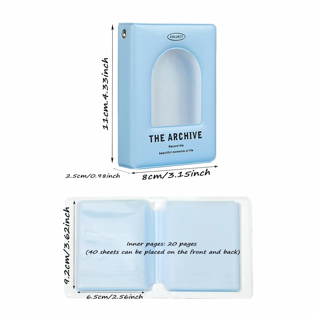 SURALIN 1 mini álbum de fotos con 40 bolsillos, soporte para tarjetas de fotos Kpop, soporte para tarjetas de fotos con corazón de amor hueco, carpeta Kpop, soporte para tarjetas de fotos (azul claro)