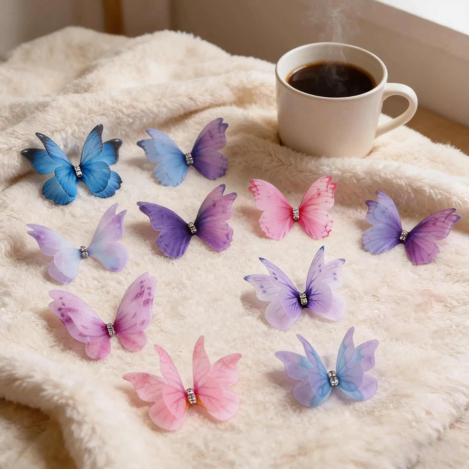 70 Piezas Mariposas Decorativas Pegatinas Pared Decorativas, Mariposas Translúcidas Adornos Cumpleaños, Gasa y Tela de Organza, Accesorios de Bricolaje para Bodas Equipaje Ventana (Style a)