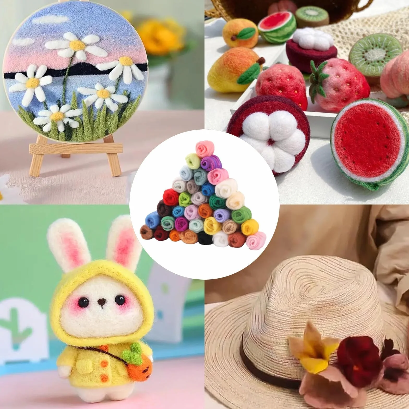 36 colores de lana de fieltro, lana de cuento de hadas para fieltro, proyectos de bricolaje, fieltro seco y húmedo
