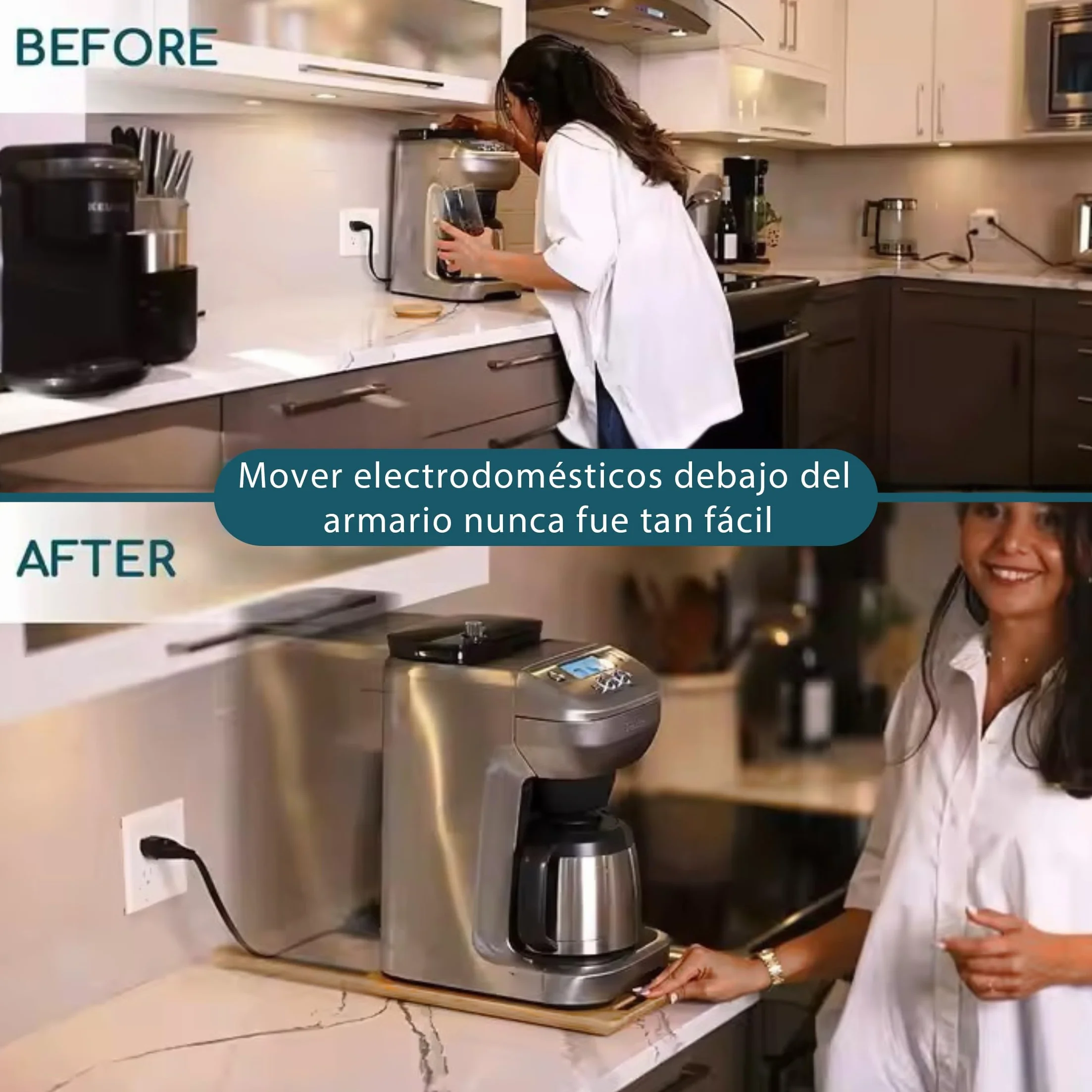 Igma Bandeja Deslizante de Madera Natural para Cafetera y Electrodomésticos - Tabla Deslizante Elegante y Resistente para Cocina - Soporte Deslizante de Bambú (S)