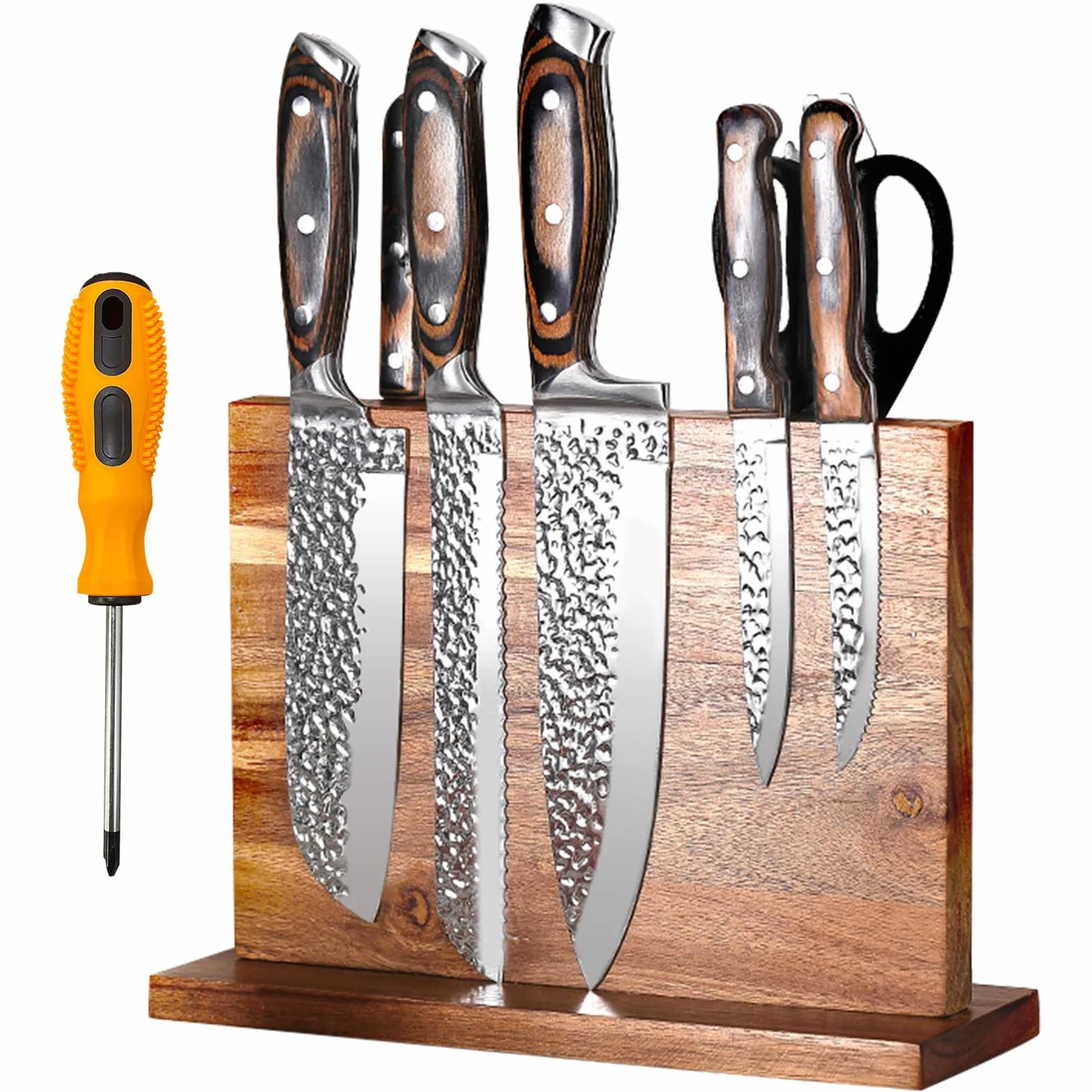 Iman Cuchillos de Cocina, Soporte Magnético Doble Cara de Acacia, Base Antideslizante Ahorro Espacio
