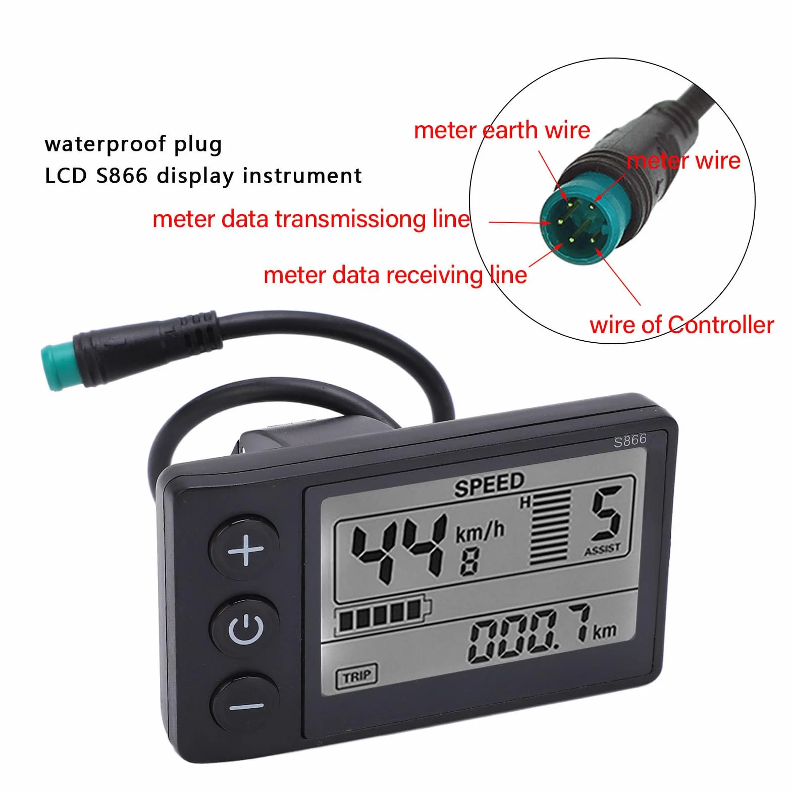 Pantalla LCD S866 para Bicicleta Eléctrica 24V 36V 48V Impermeable