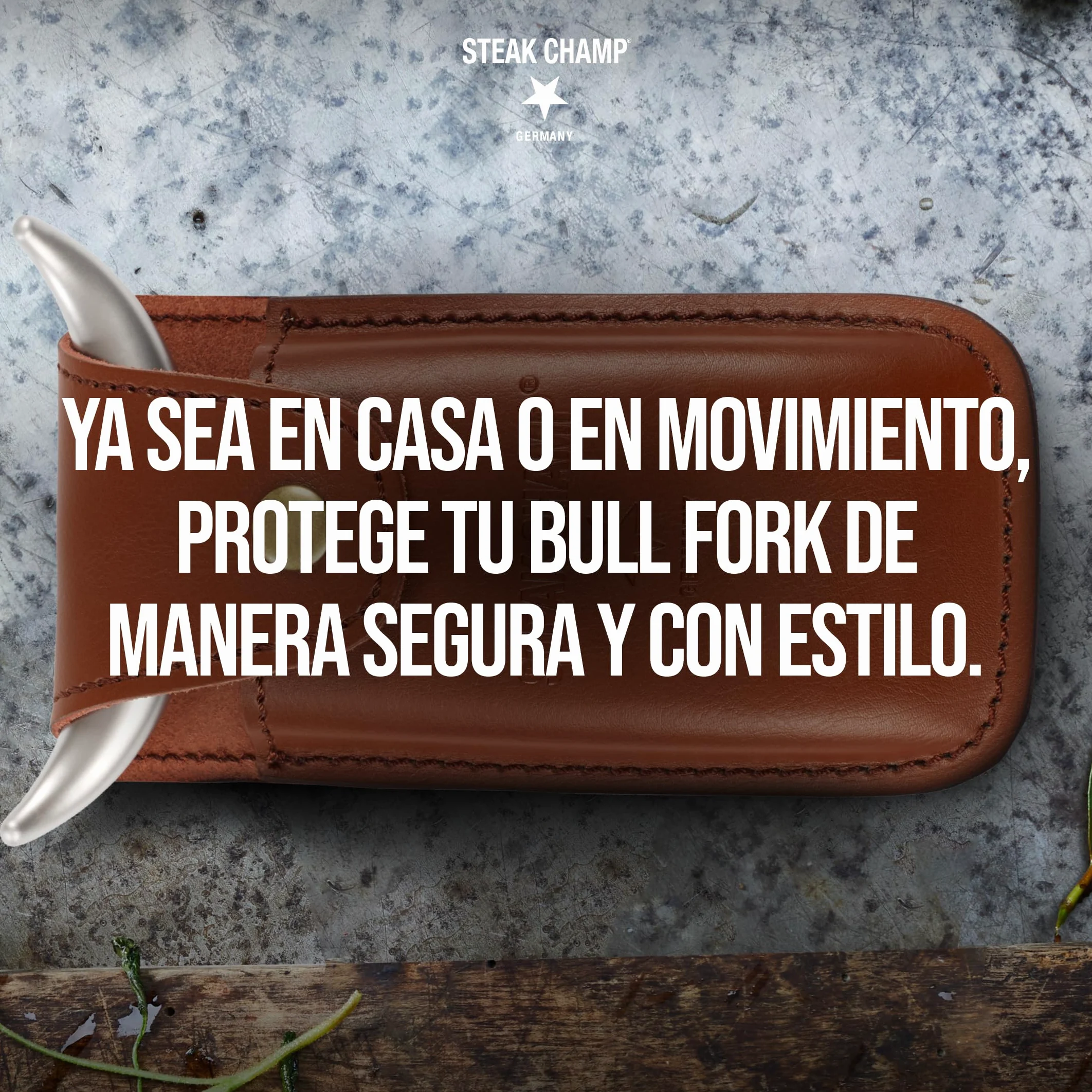 Funda de Cuero Steak Champ para Tenedor de Carne Bull Fork, Fabricada en cuero de alta resistencia, Ideal para Cinturón, con Lengüeta de Seguridad y Botón a Presión