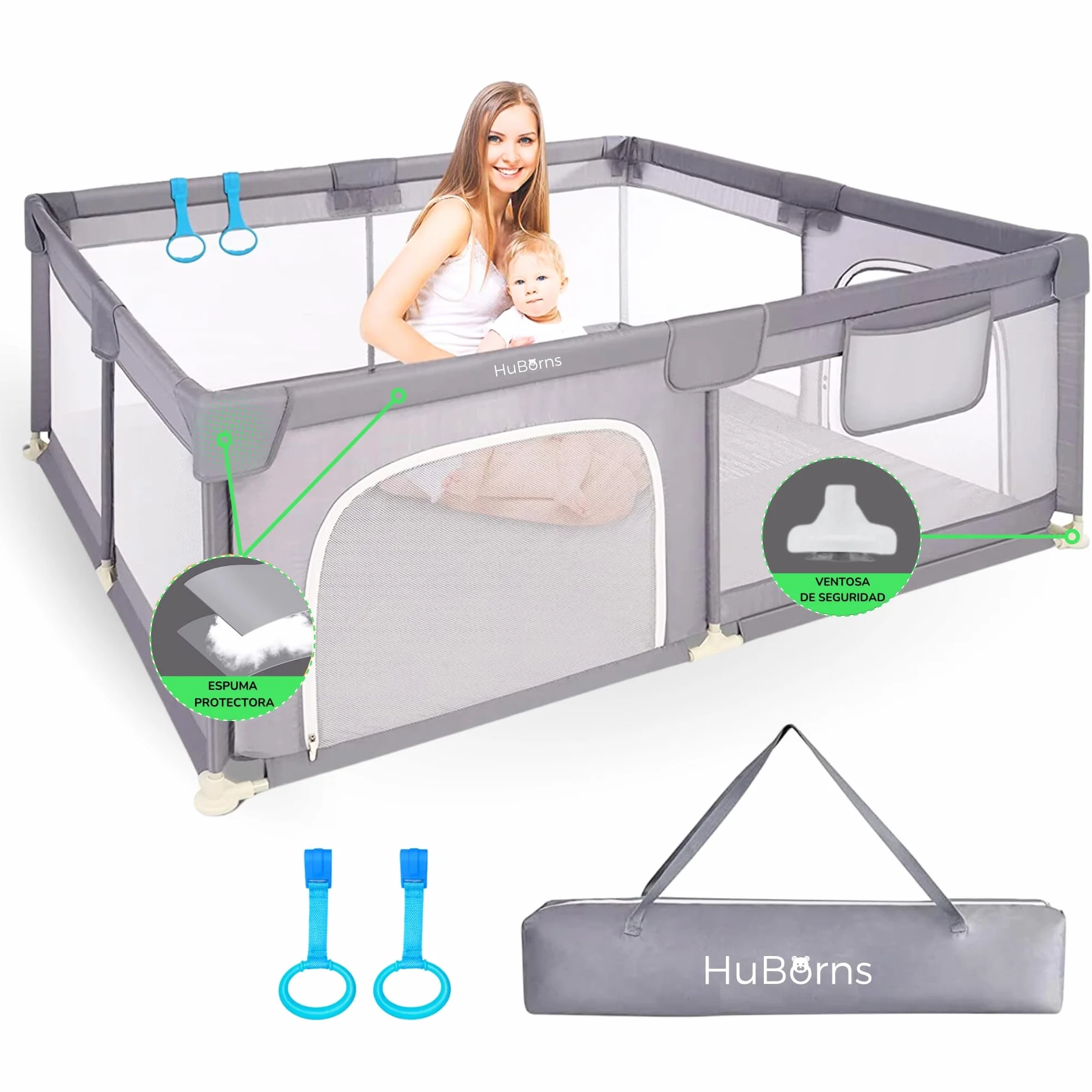 HUBORNS Parque infantil bebé plegable 124x124 con malla transpirable
