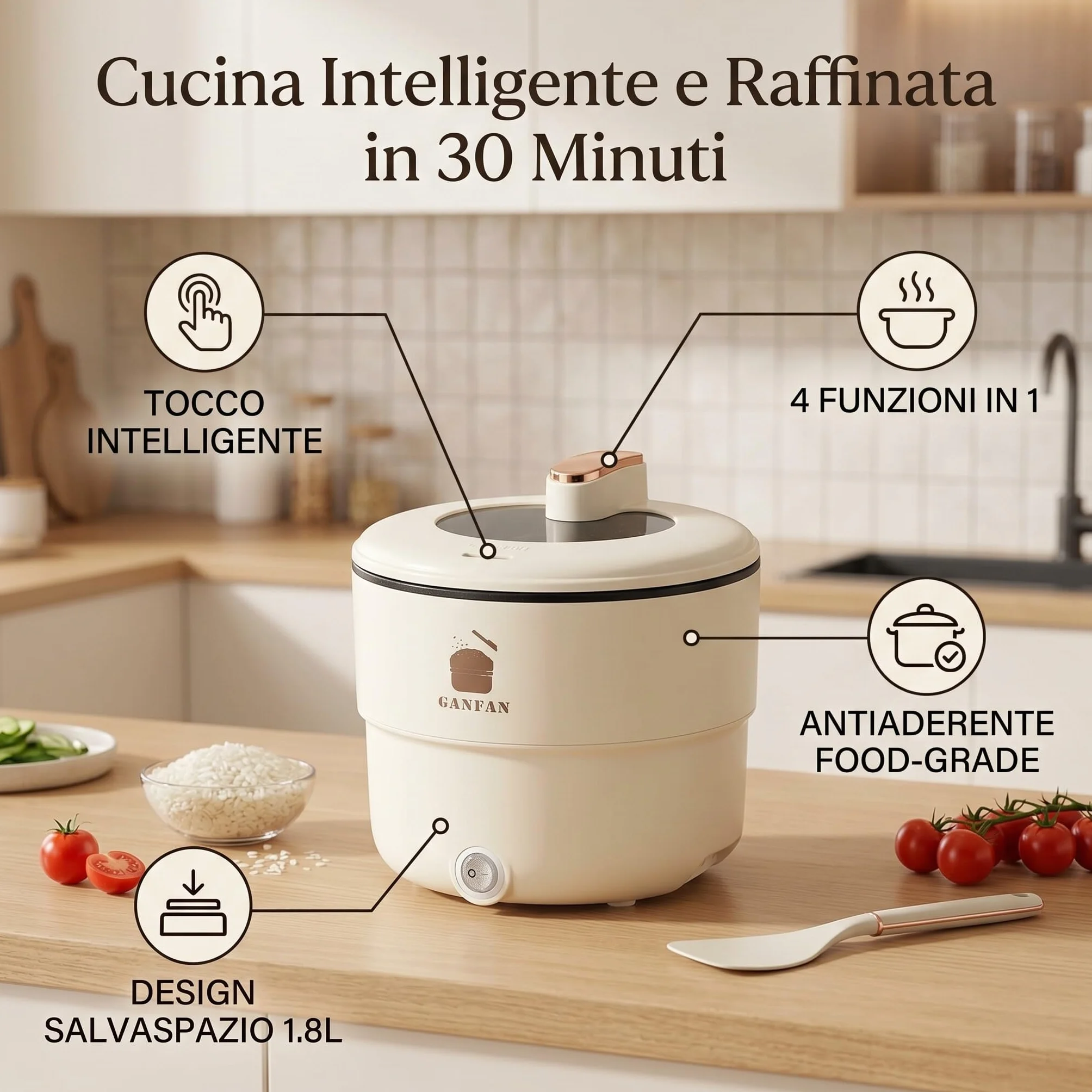 Olla arrocera eléctrica, olla eléctrica multiusos anti-combustión de 1,8 litros para sopa de fideos para cocinar más saludable (enchufe de la UE)