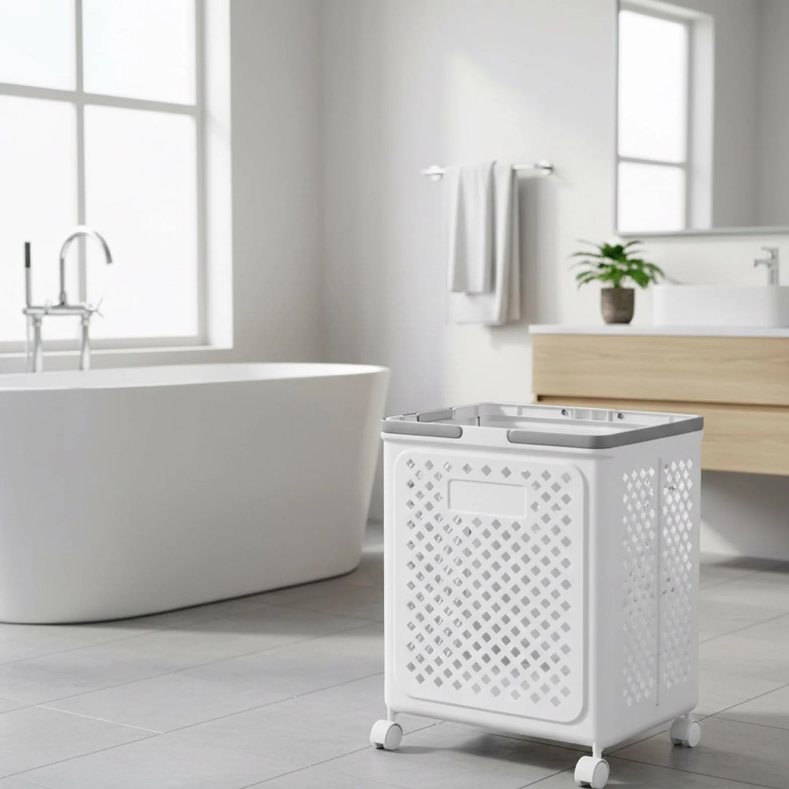 50 L Cesto de Ropa Sucia con Ruedas Cesta Plegable para Colada,Lavandería de Plástico Plegable con Asas Ergonómicas para Dormitorio Baño Lavandería y Espacios Reducidos