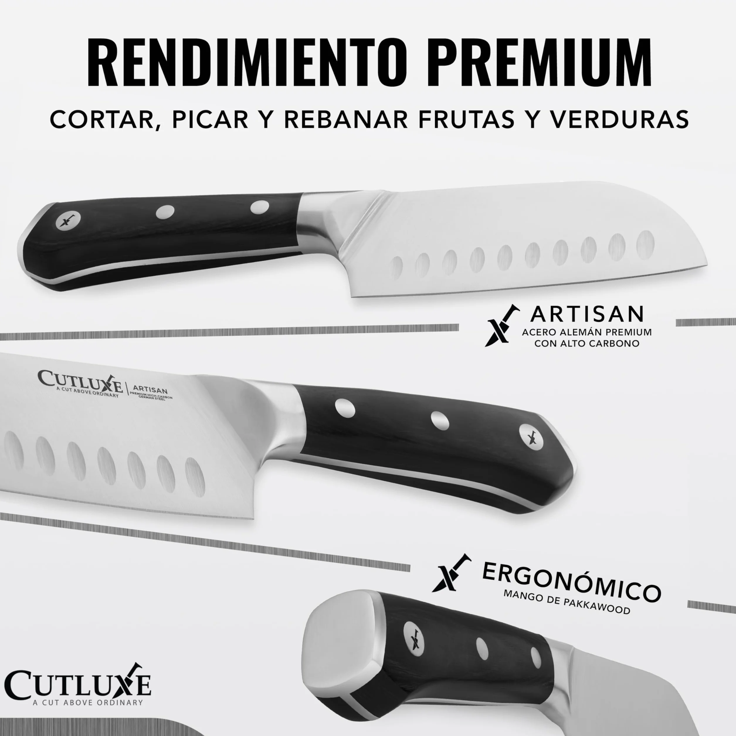 Cutluxe Cuchillo Santoku – 13 cm Cuchillo Cocina Profesional Multipropósito – Acero alemán forjado de alto carbono – Filo afilado como navaja – Mango ergonómico – Serie Artesanal