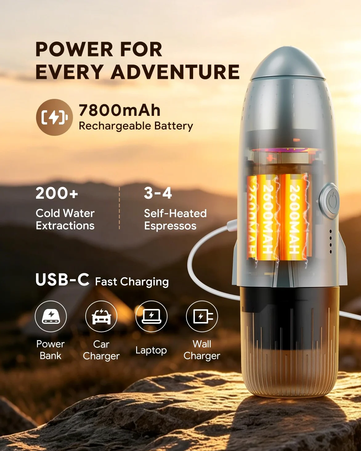Cafetera eléctrica portátil de café espresso de viaje para camping, autocalentamiento 3 en 1 para café molido y cápsulas DG NS para viajes, camping y senderismo (gris espacial)