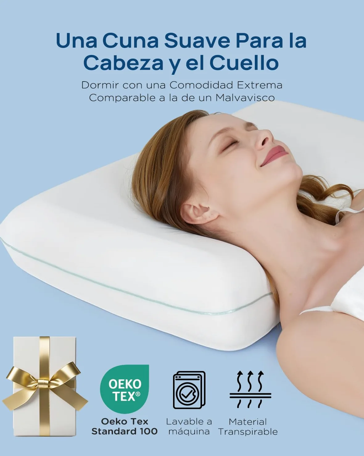 Releep - Almohada mullida refrescante, 40 x 60 cm, Almohada de Espuma con Memoria de Forma, Almohada ergonómica, reposacuello
