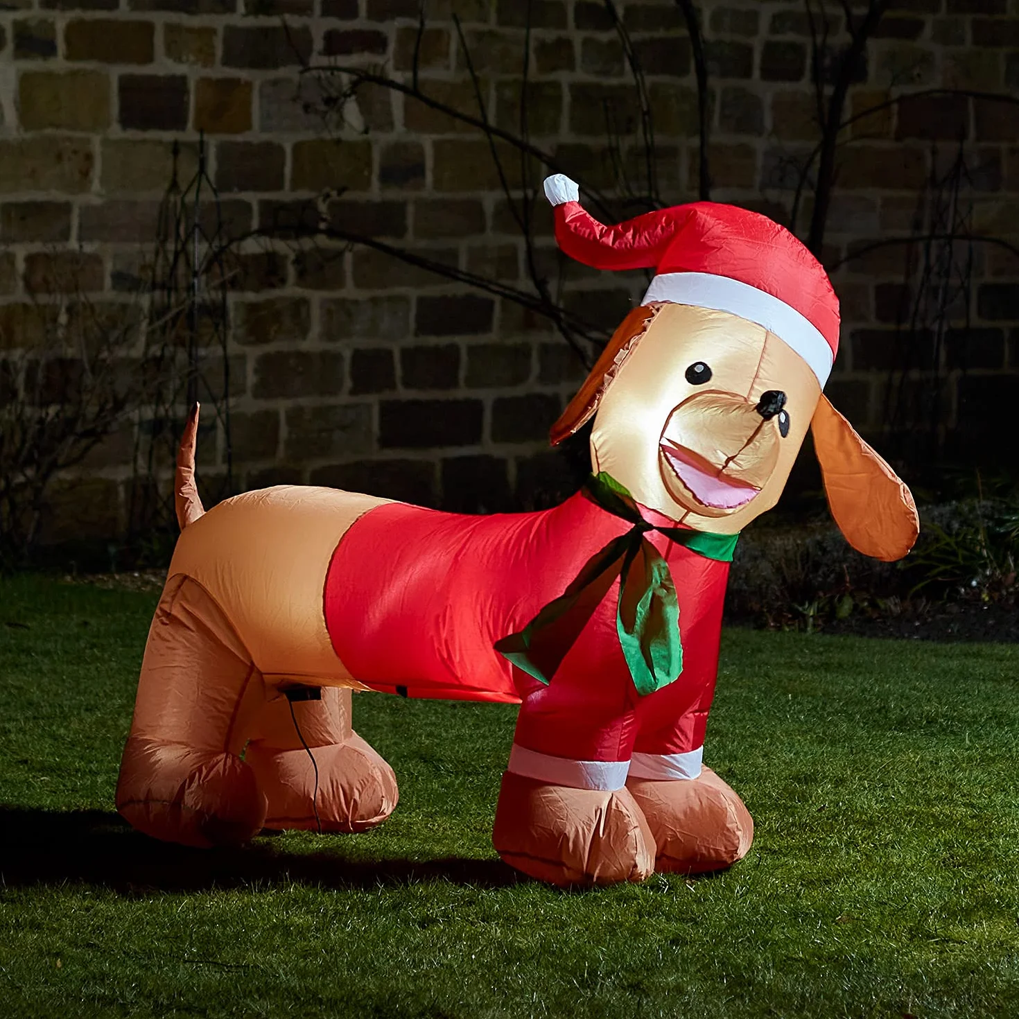 Lights4fun LED Dachshund Iluminación de Navidad Hinchable para Exterior, decoración navideña Inflable, decoración de Perro Salchicha Americano