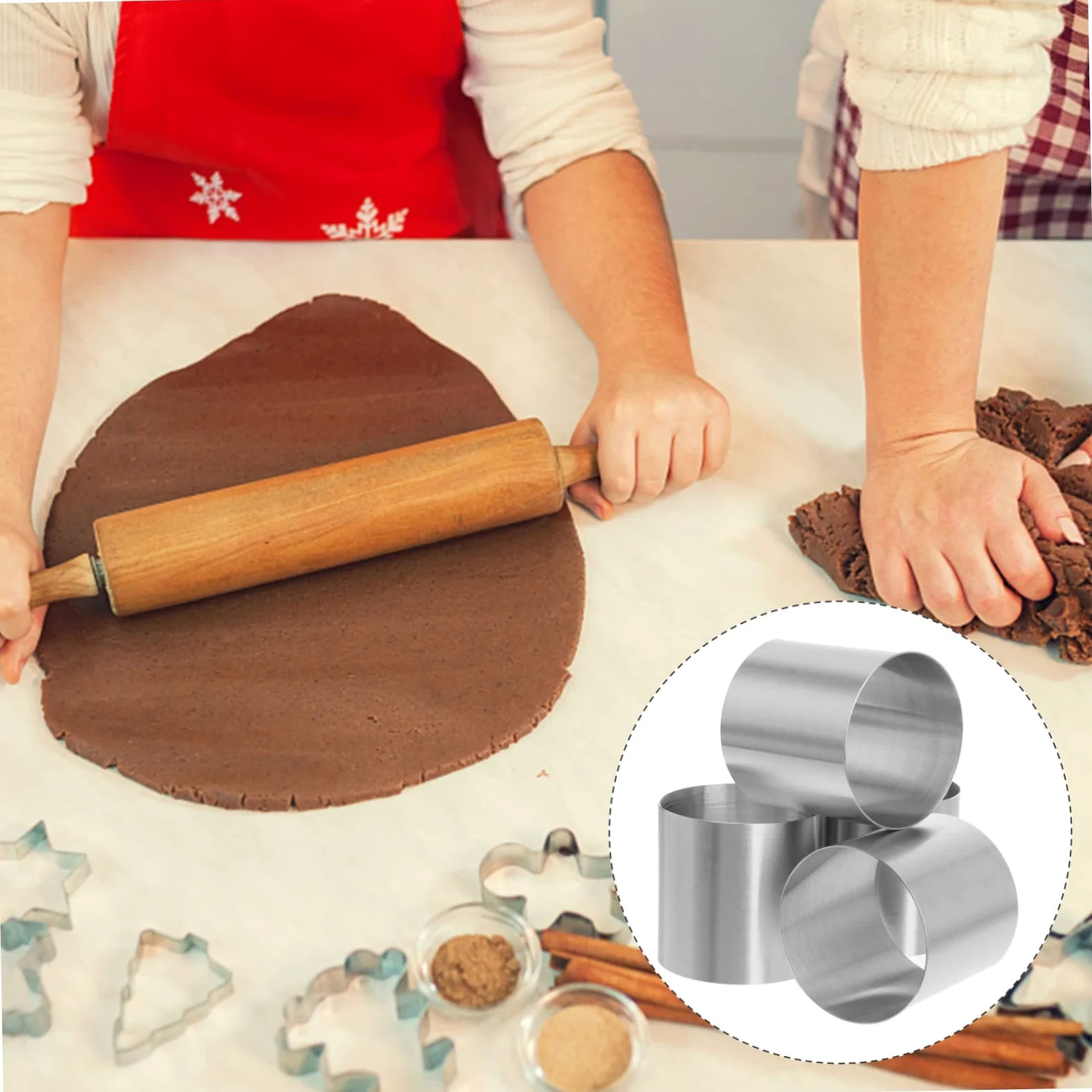 VALICLUD Molde Redondo de Acero Inoxidable para Hornear Mini Postres Bordes Lisos y Fácil Desmoldeo, Paquete de 8 Piezas Adecuado para Mousse y Tartas