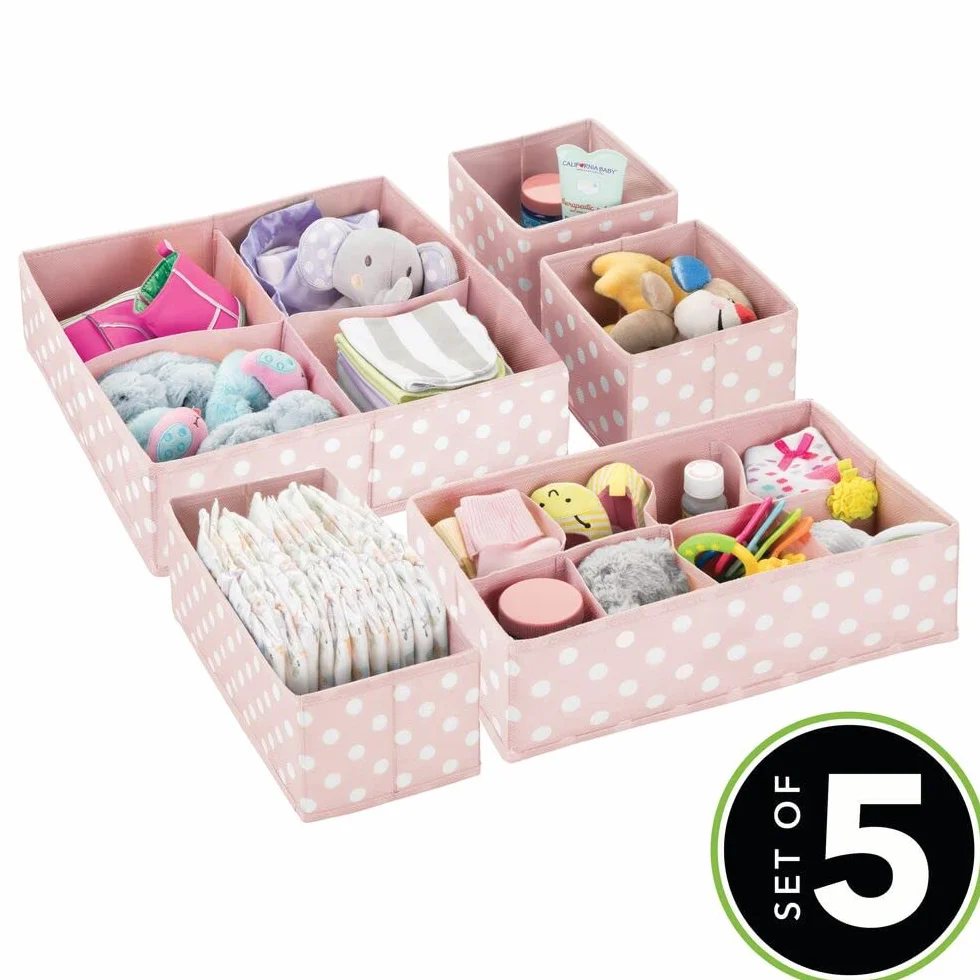 mDesign Juego de 5 cajas de almacenamiento para habitación infantil, rosa claro
