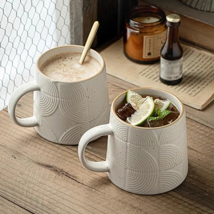 ENGENDER Tazas Cafe Taza de cerámica con Esmalte sésamo Mate, Utensilios Arte Latte for Restaurante, 430 ml, for té Oficina Mug Cups(A)