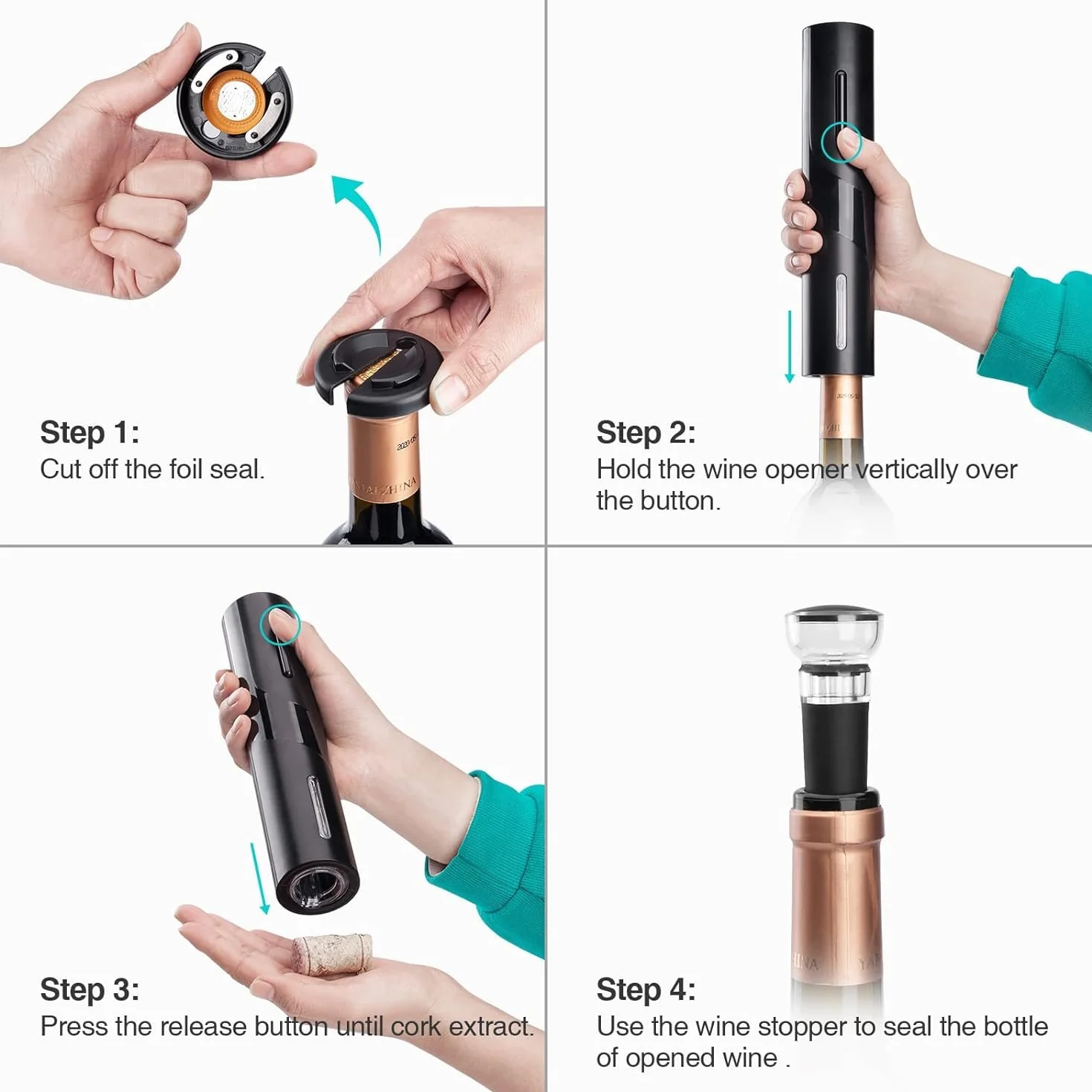 Sacacorchos eléctrico inalámbrico (3 en 1), Abridor de botellas del vino, abrebotellas con cortador de hojalata y bomba de vacío，Ideal para reuniones familiares, bares y regalos (1 pack)