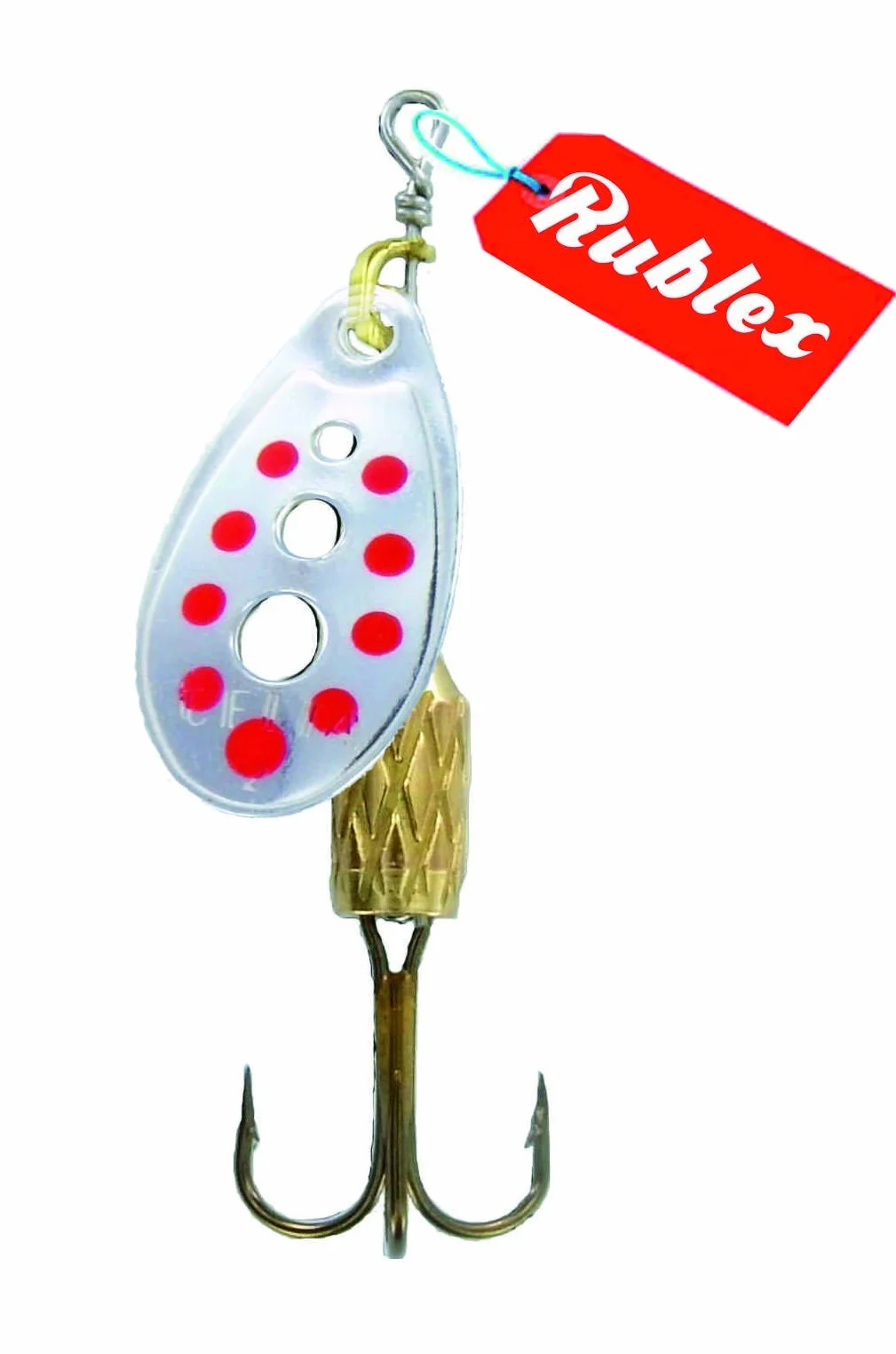 Pack de 5 Cucharillas de Pesca C-Turbo-2 APR Cebo Artificial Plata Puntos Rojos 3'5gr