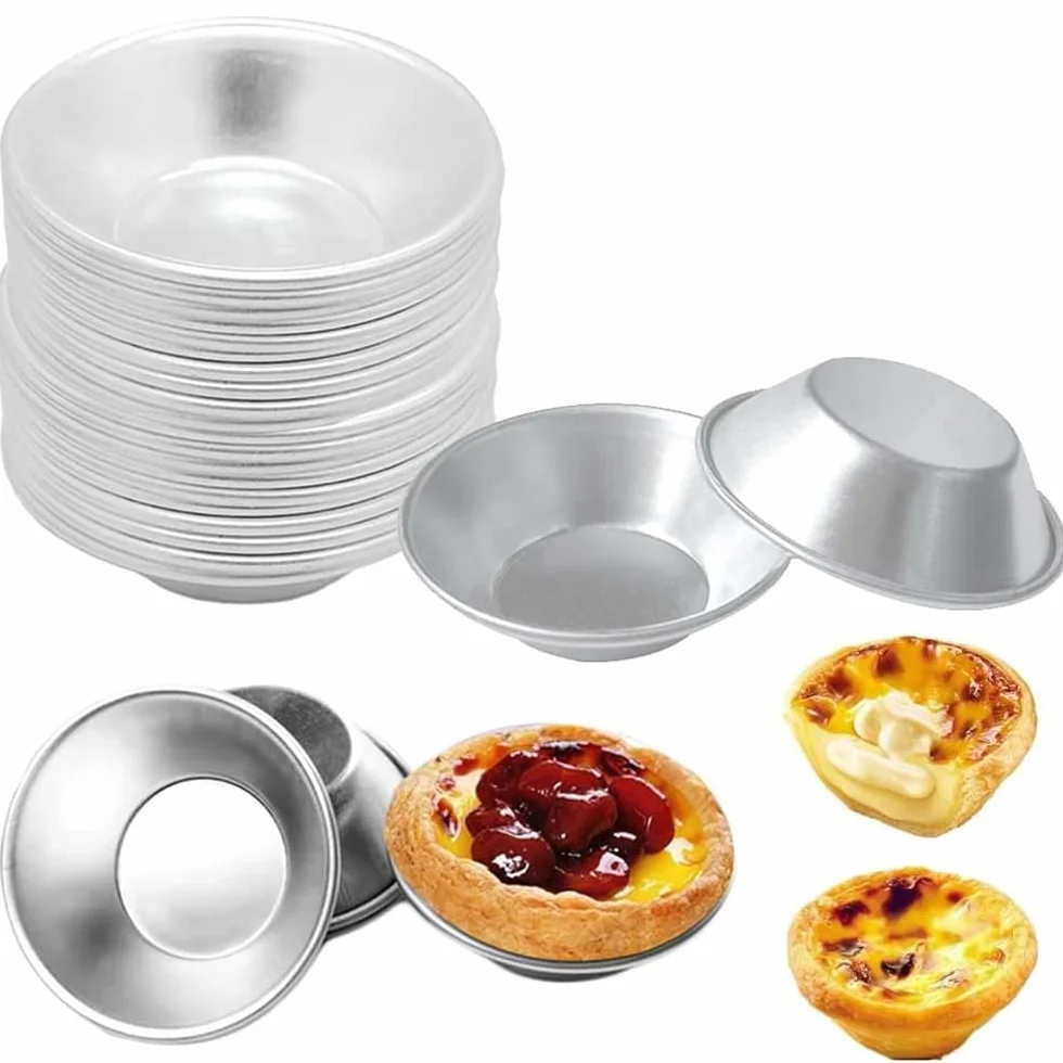 20 Piezas Latas para Tarta de Huevo, Latas de Aluminio para Hornear, Pastel de Bandejas de Papel de Aluminio, Molde de Aluminio Tarta de Huevo en Tono Plateado, para Tartas Pequeñas, Tartas